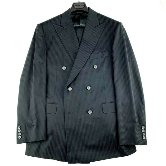 Samuelsohn Black Tonal Striped Double Breasted Suit 40R 34W 32L