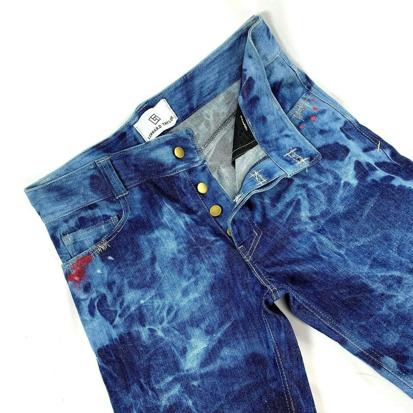 Lennard Taylor Tie Dye Blue Slim 34 Waist 34 Length Denim Jeans - Genuine Design Luxury Consignment