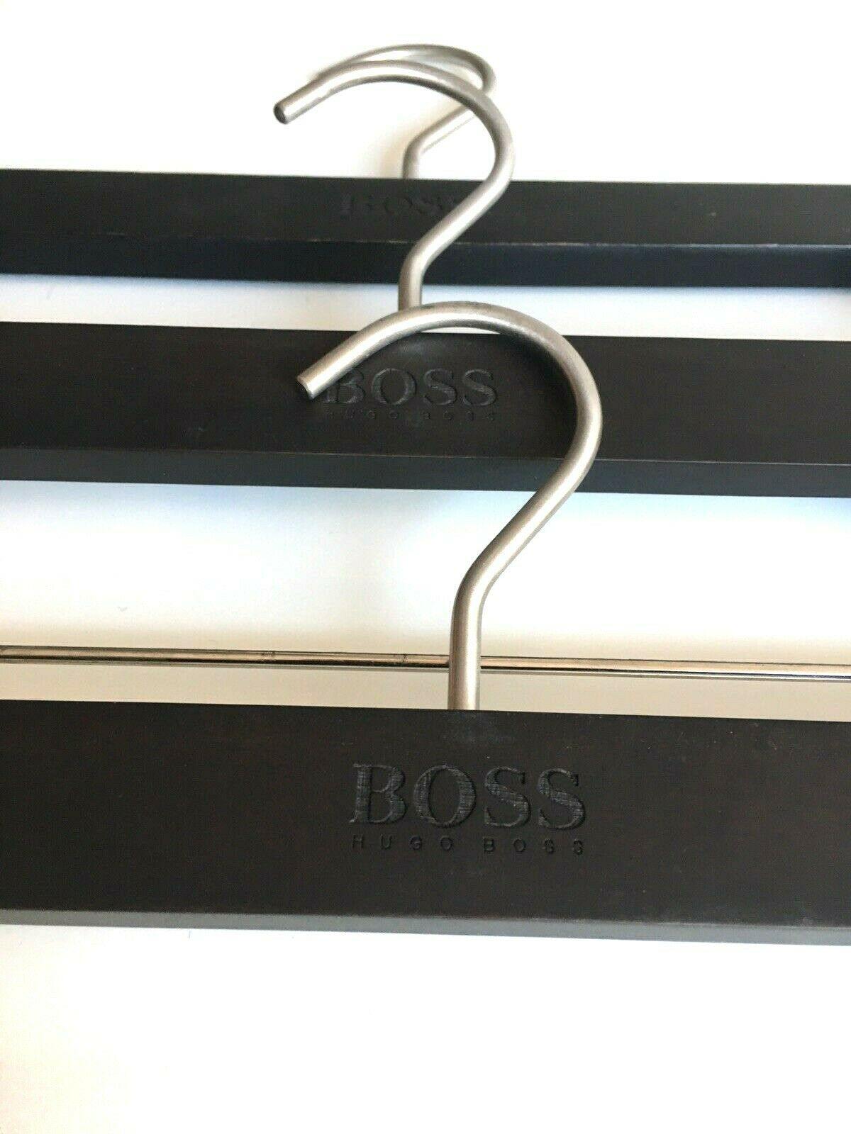 Hugo Boss Unisex Pant  Clip Wooden & Metal Hanger Dark Brown 3 Pack - Genuine Design Luxury Consignment