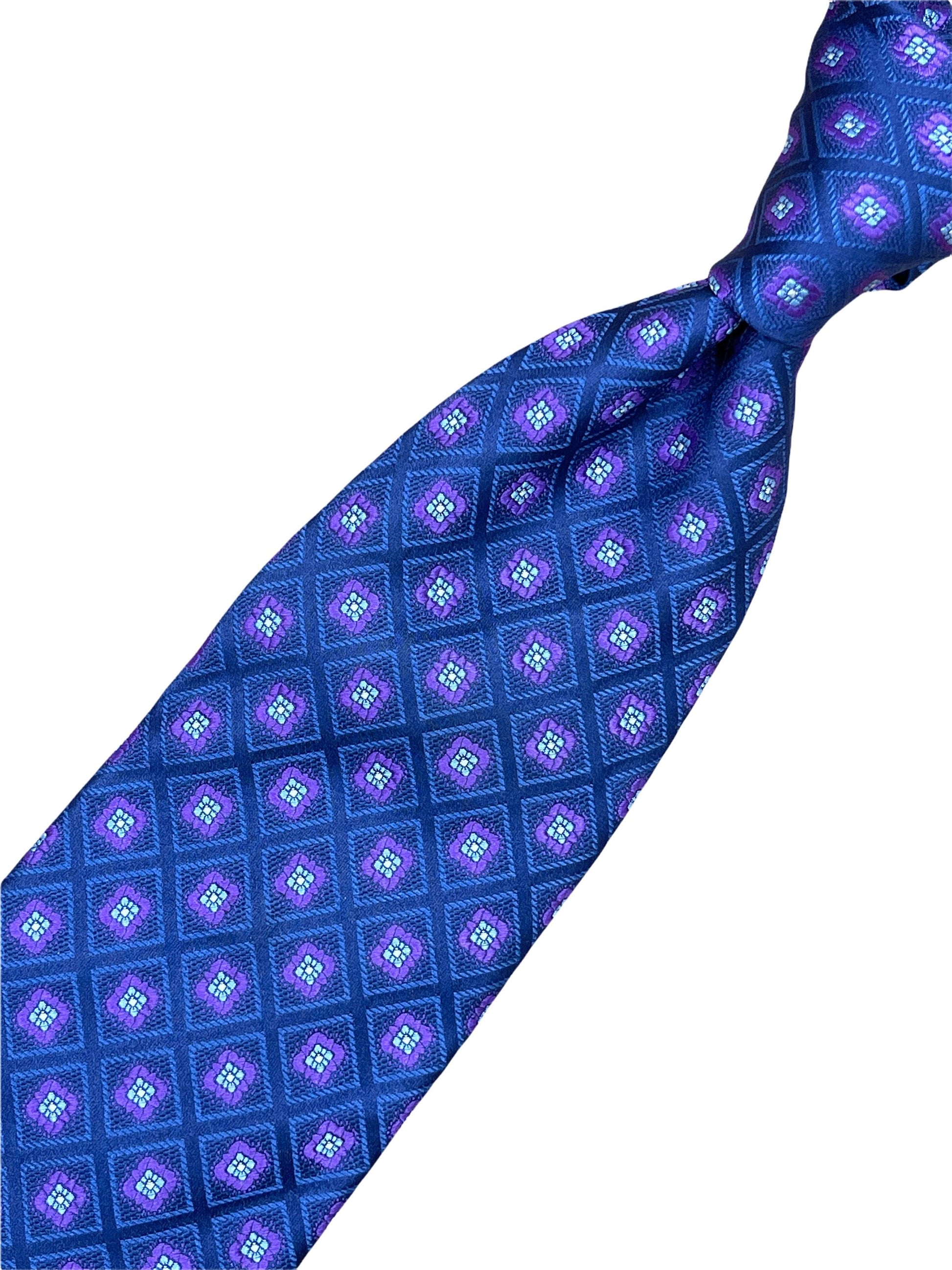 Canali Navy with Purple floral 100% silk tie. Genuine Design luxury consignment
