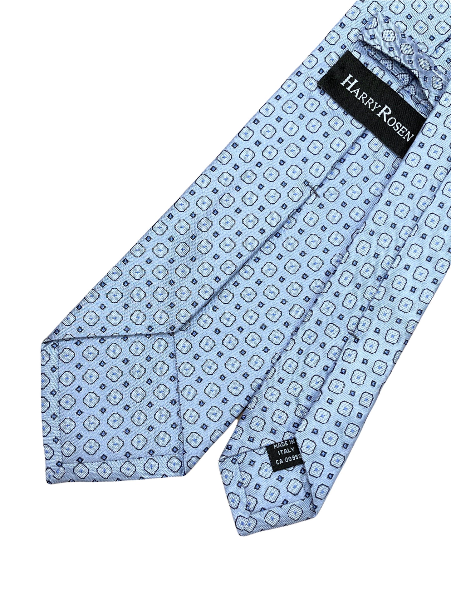 Harry Rosen sky blue geo printed 100% silk tie. Genuine Design luxury consignment 