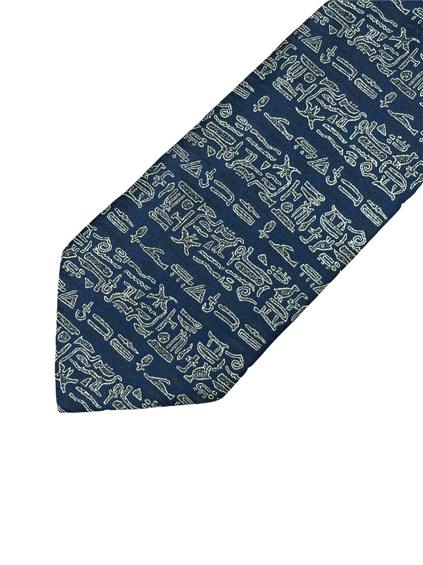 Giorgio Armani geo printed navy silk tieGiorgio Armani Navy Blue & Gold Silk Geometric Tie—Genuine Design luxury consignment 