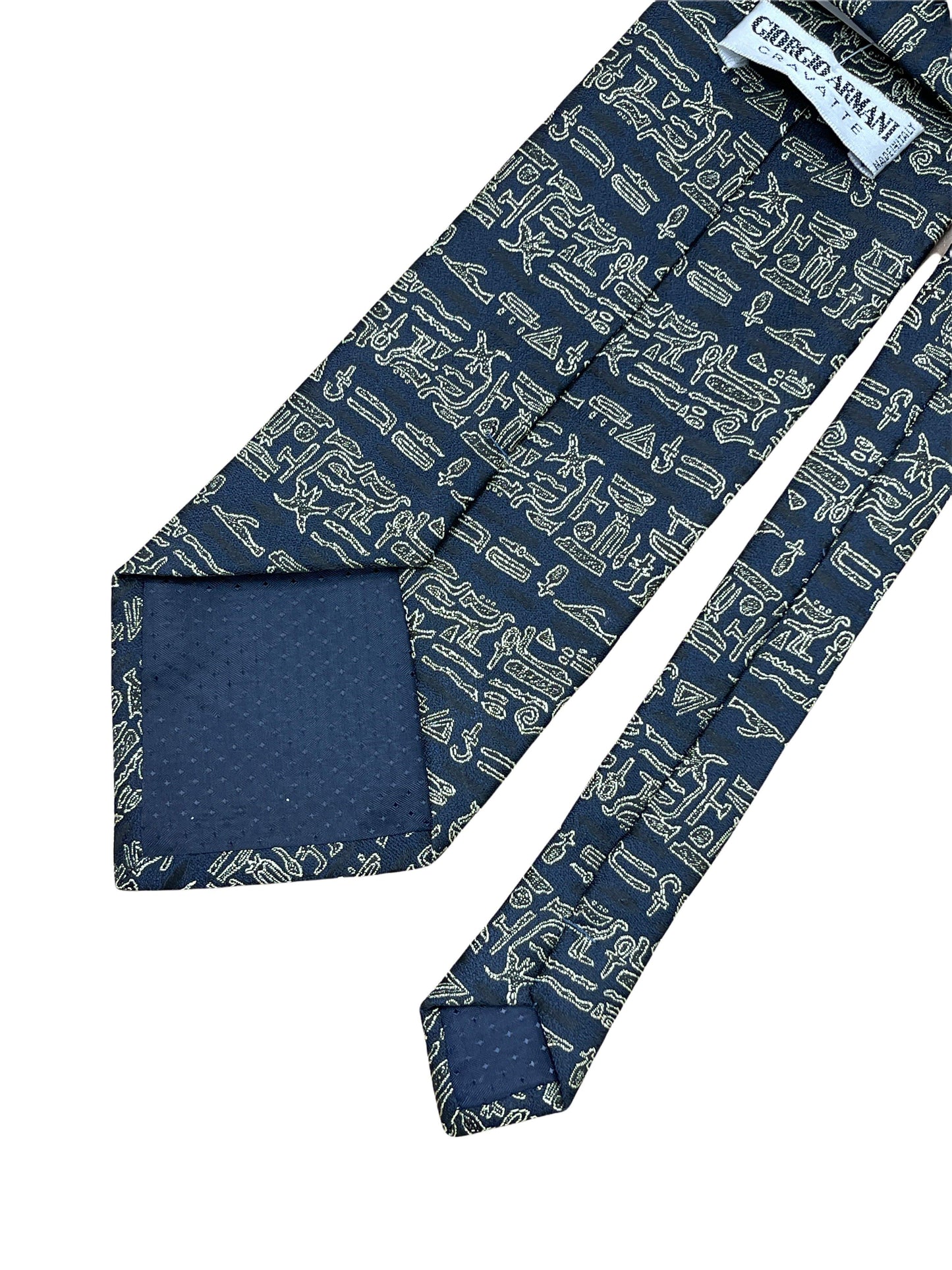 Giorgio Armani Navy Blue & Gold Silk Geometric Tie—Genuine Design luxury consignment 