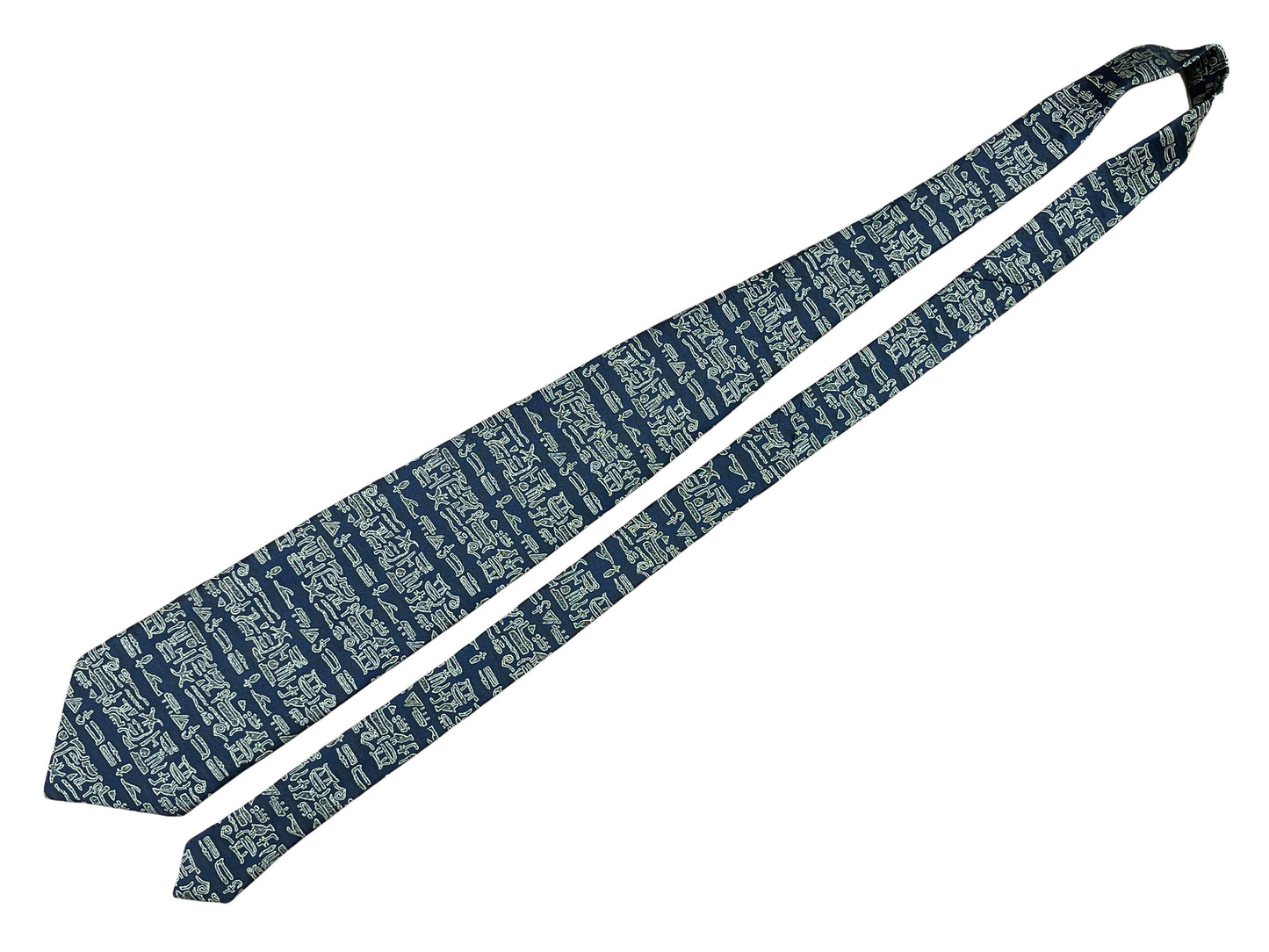 Giorgio Armani Navy Blue & Gold Silk Geometric Tie—Genuine Design luxury consignment 