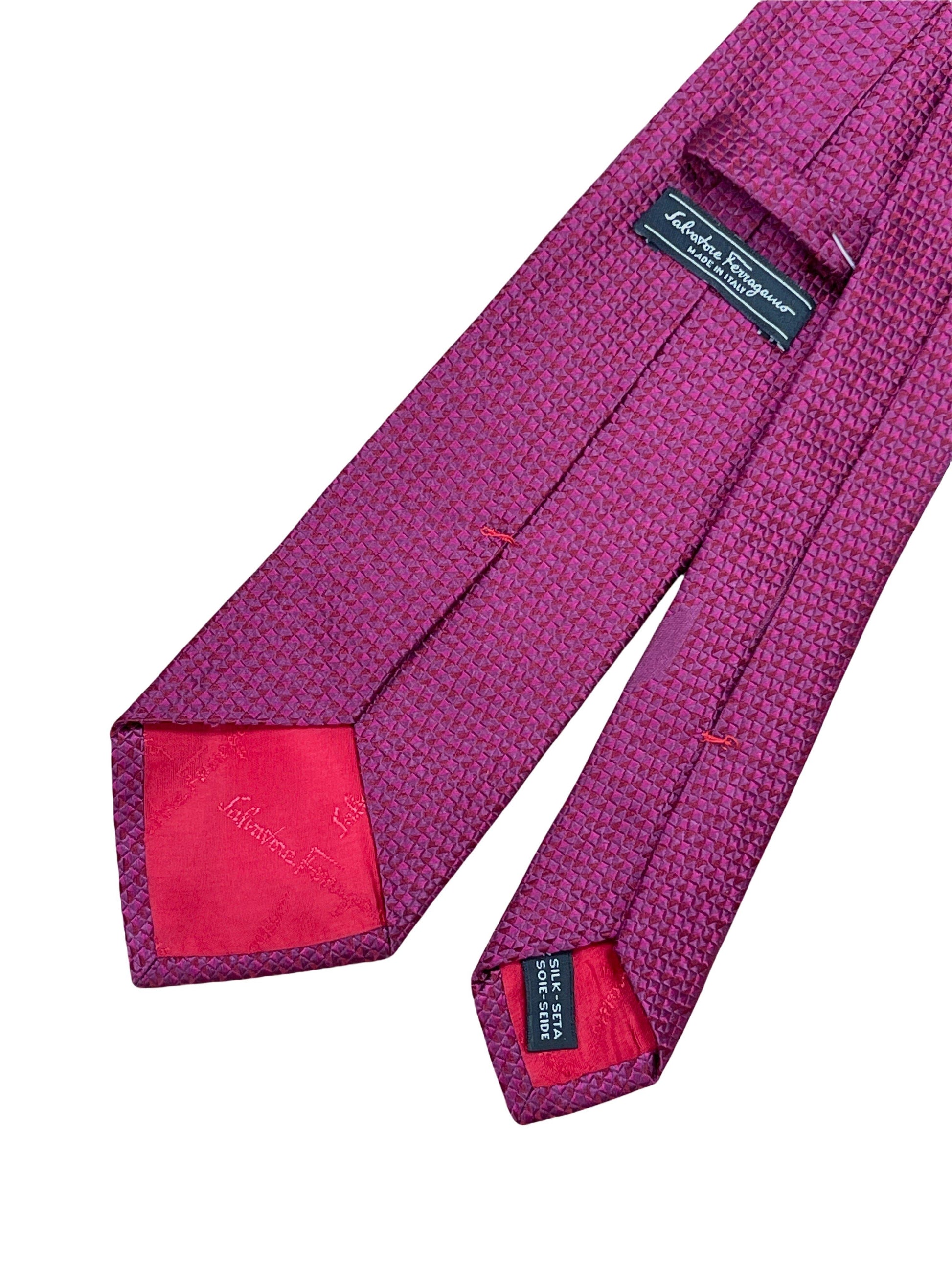 Salvatore Ferragamo purple geo printed silk tie. Genuine Design luxury consignment