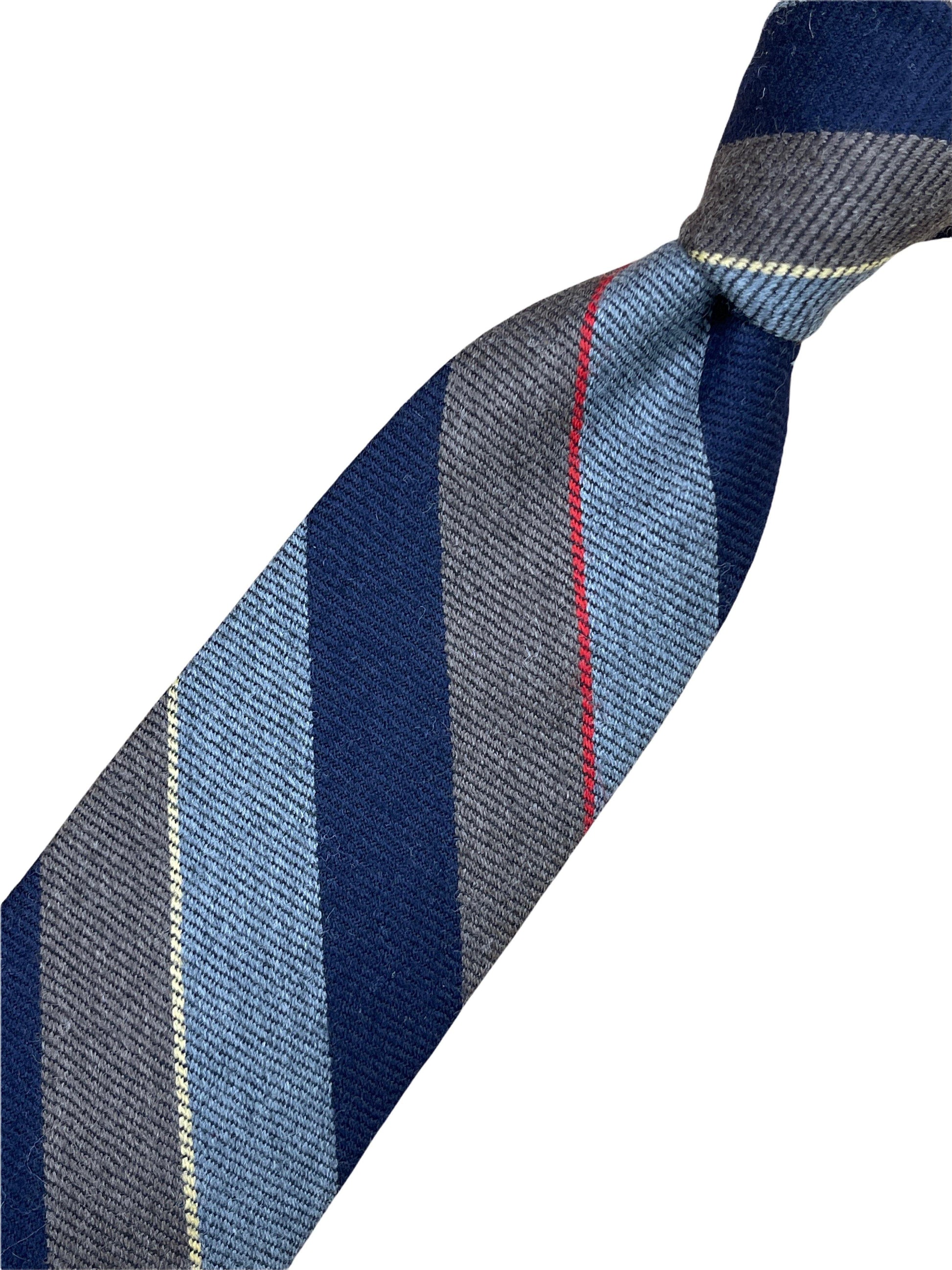 Harry Rosen navy, grey, brown striped wool tie. Genuine Design luxury consignment 