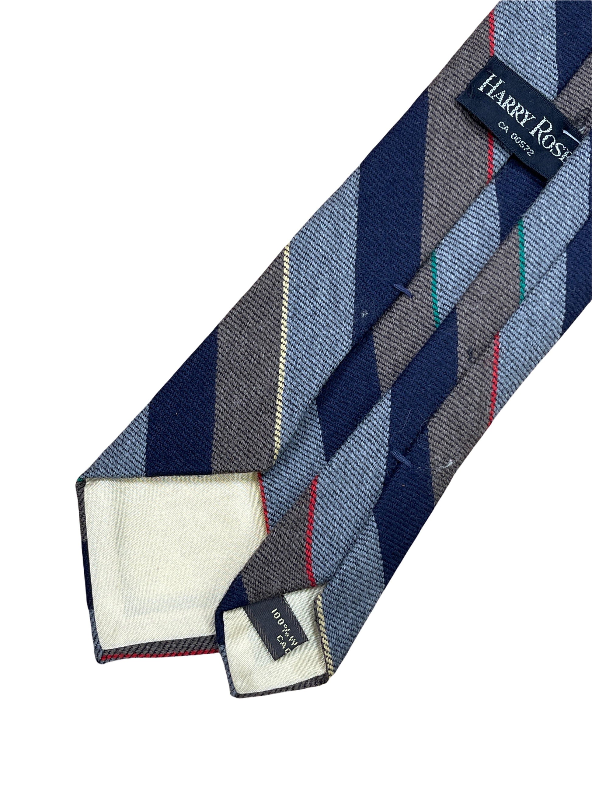 Harry Rosen navy, grey, brown striped wool tie. Genuine Design luxury consignment 