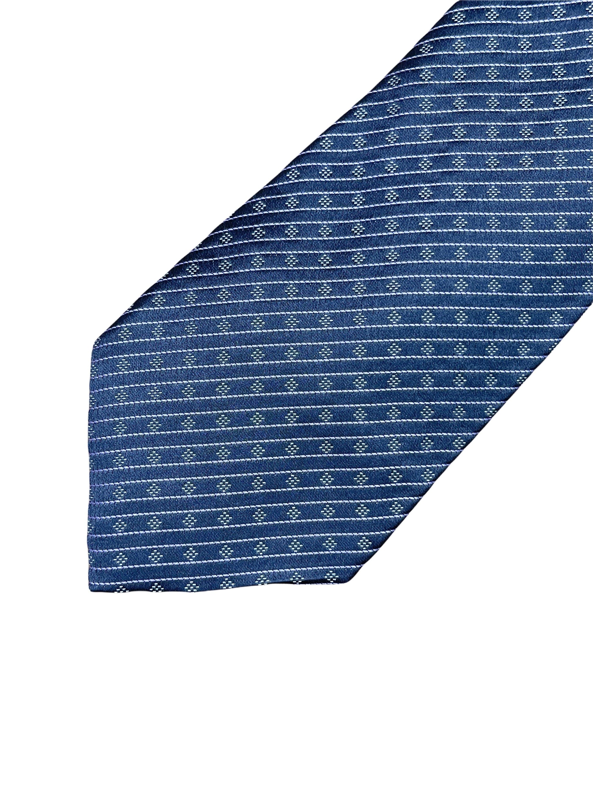 Armani blue silk tieArmani Collezioni Blue Silk Geometric Striped Neck Tie—Genuine Design luxury consignment