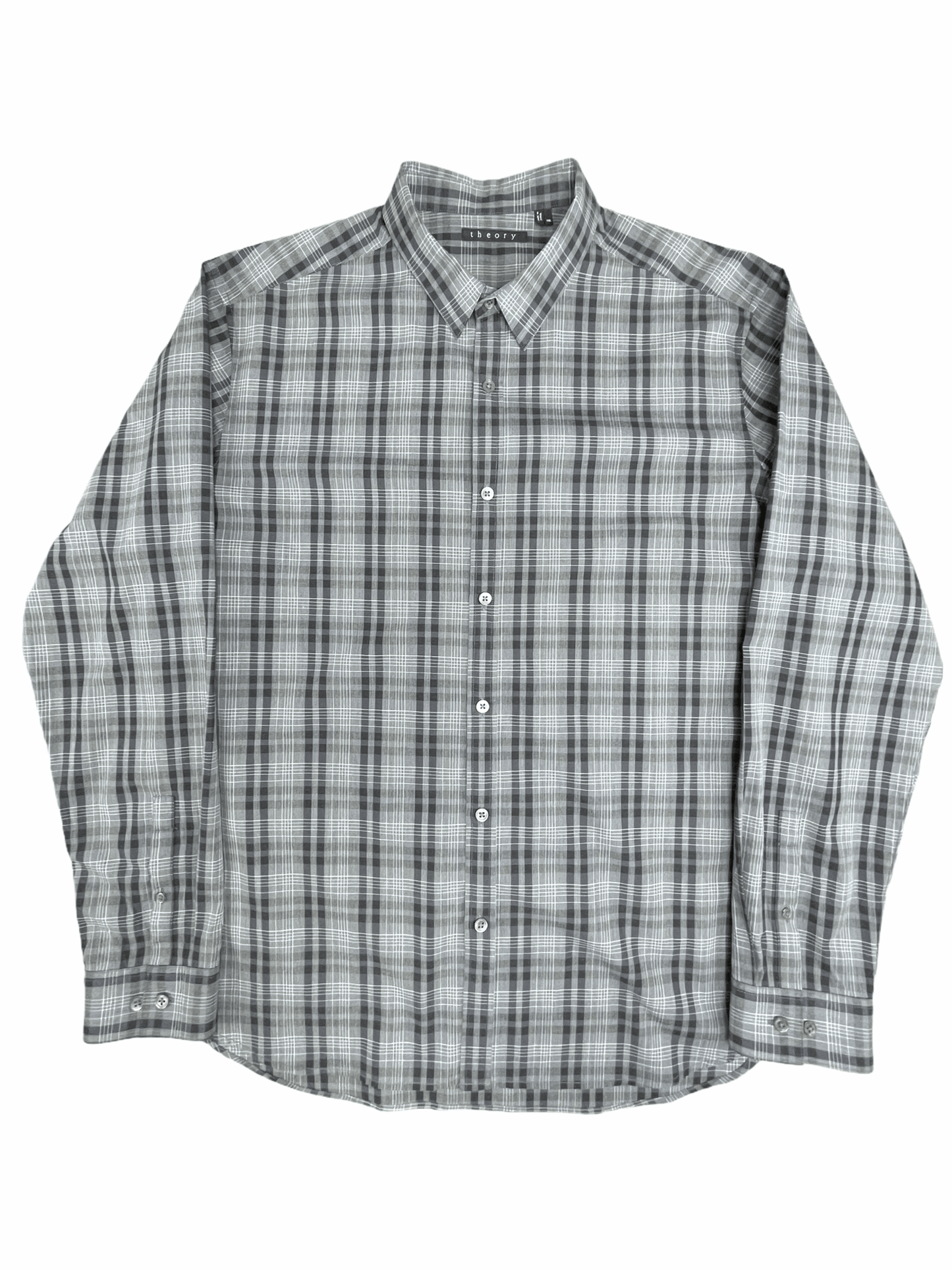 Theory Grey Check Casual Button Up Shirt 16 / 41 - XXL - Genuine Design Luxury Consignment
