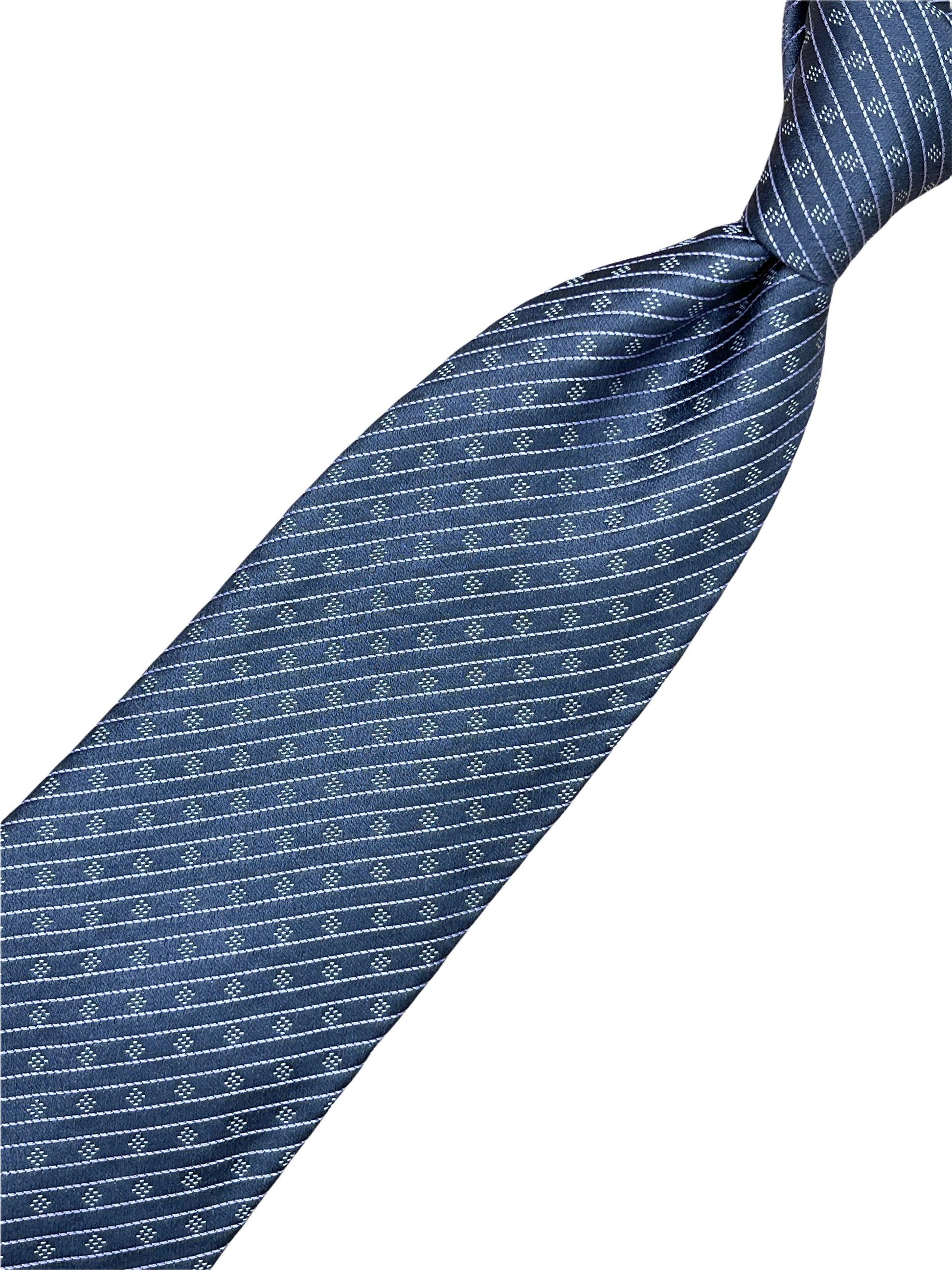 armani blue silk tieArmani Collezioni Blue Silk Geometric Striped Neck Tie—Genuine Design luxury consignment
