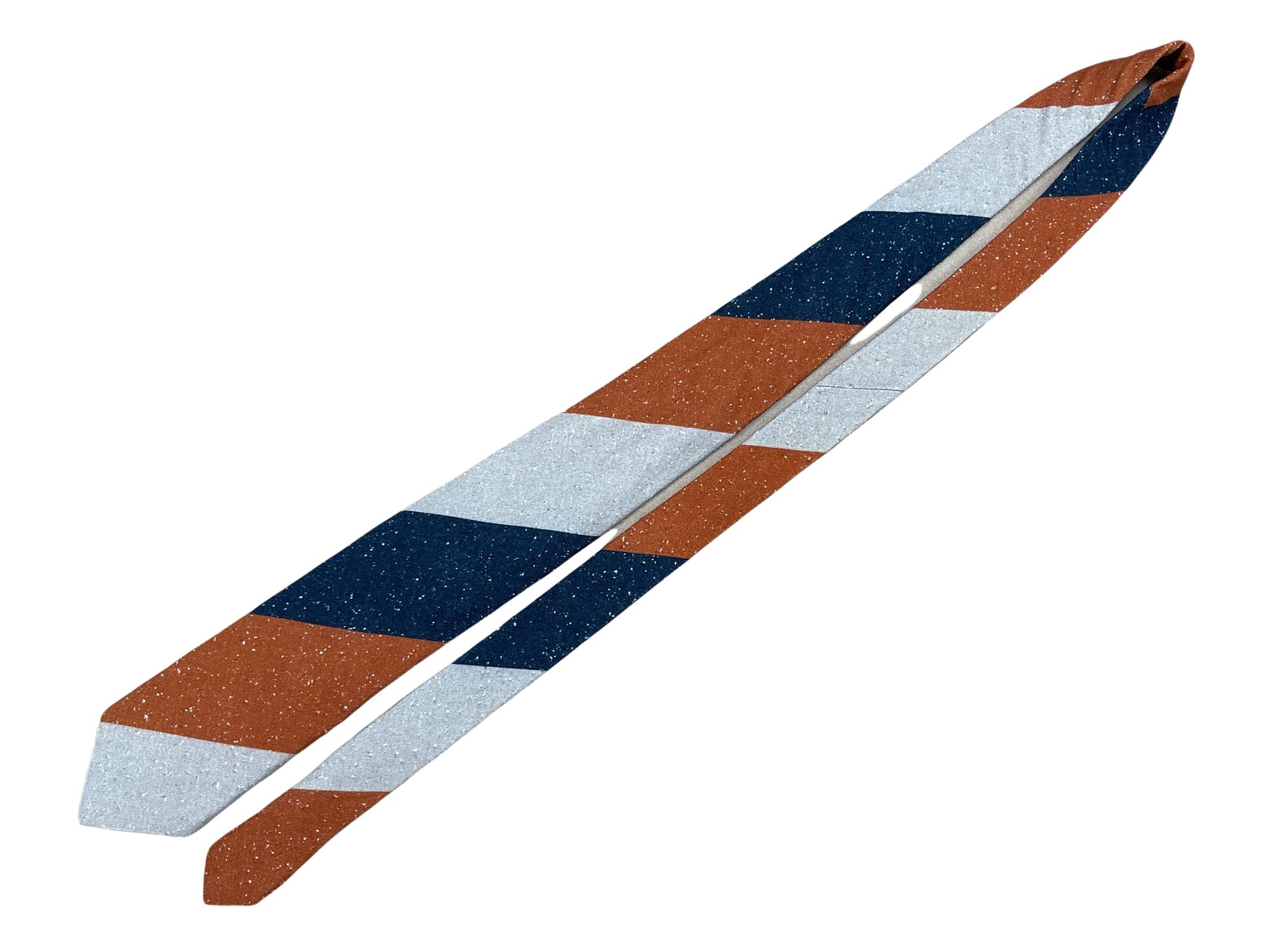 Stenstroms Donegal striped silk tie, navy, tan, and orange. Genuine Design luxury consignment