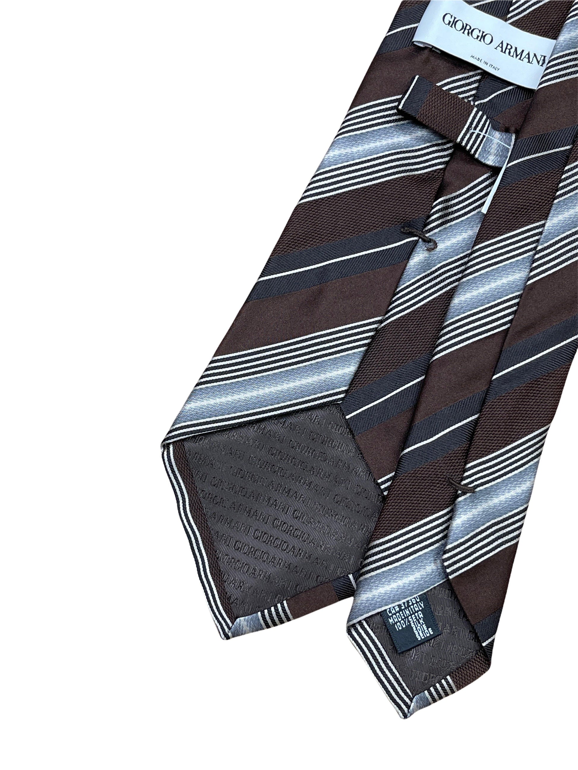 Giorgio Armani Brown & Silver Silk Striped Neck Tie - Genuine Design Luxury Consignment