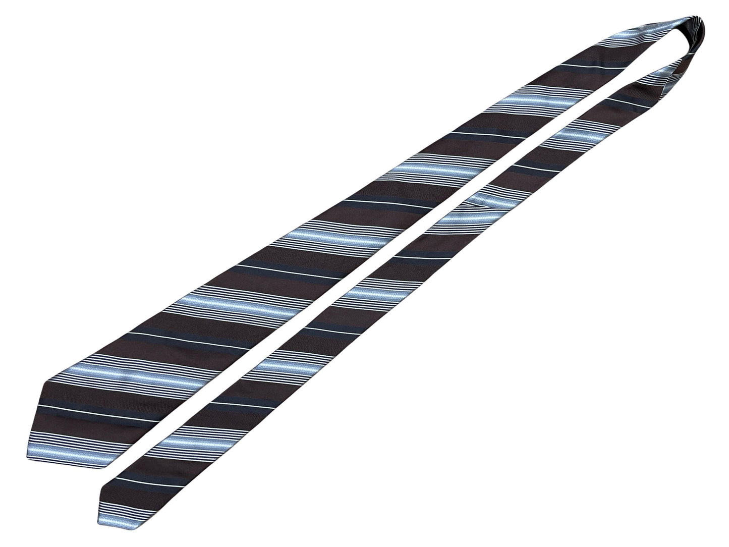 Giorgio Armani Brown & Silver Silk Striped Neck Tie - Genuine Design Luxury Consignment