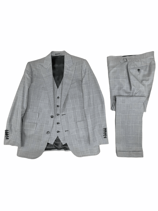 Atelier Munro Grey Plaid VBC Wool 3 Piece Full Suit 38R — Genuine Design luxury consignment 
