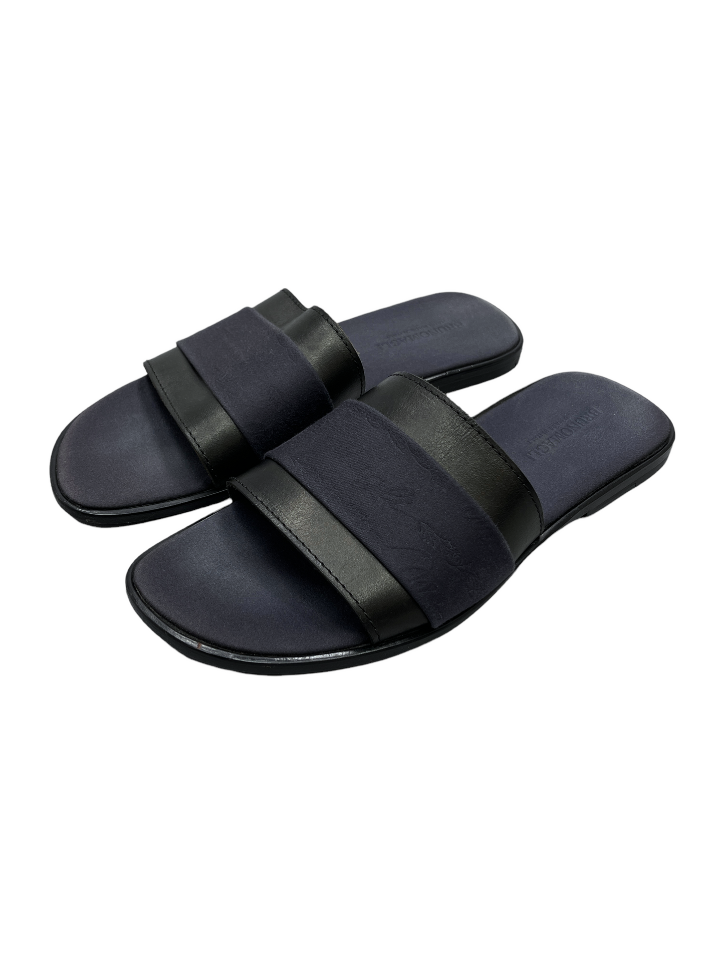 Bruno Magli Navy & Black Leather Slip-On Sandals 10 US - Genuine Design Luxury Consignment for Men. New & Pre-Owned Clothing, Shoes, & Accessories. Calgary, Canada