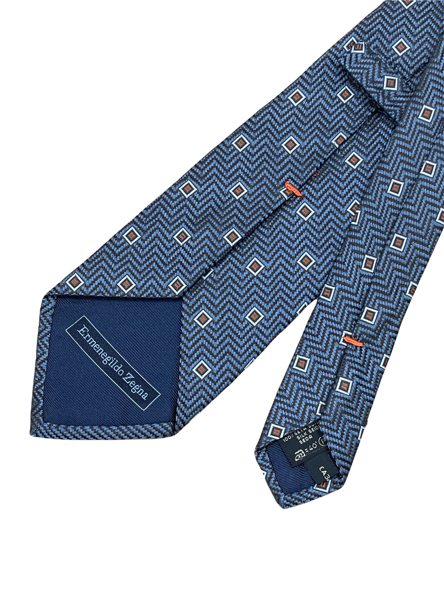Ermenegildo Zegna dotted with herringbone blue tie - Genuine Design