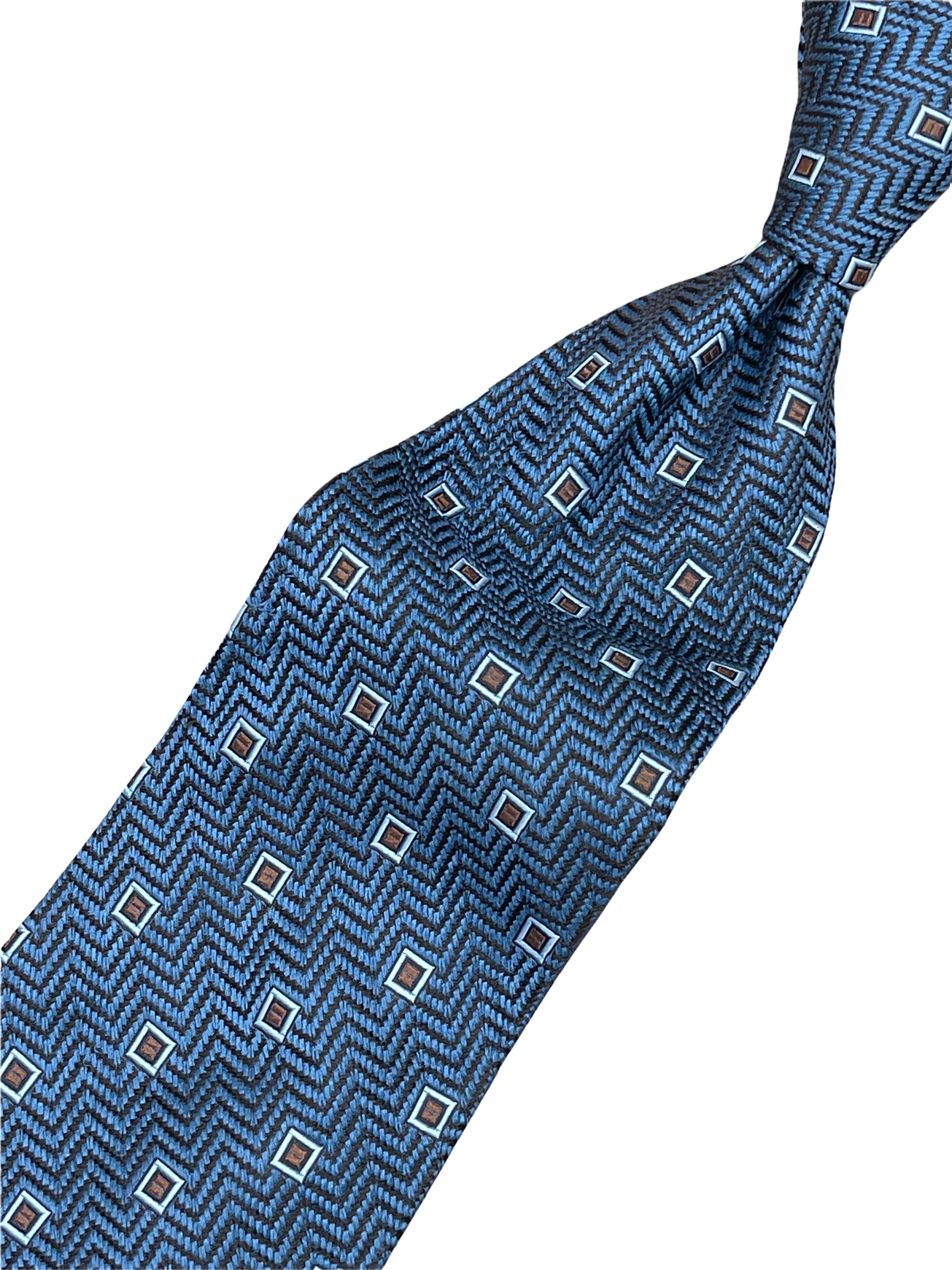 Ermenegildo Zegna dotted with herringbone blue tie - Genuine Design