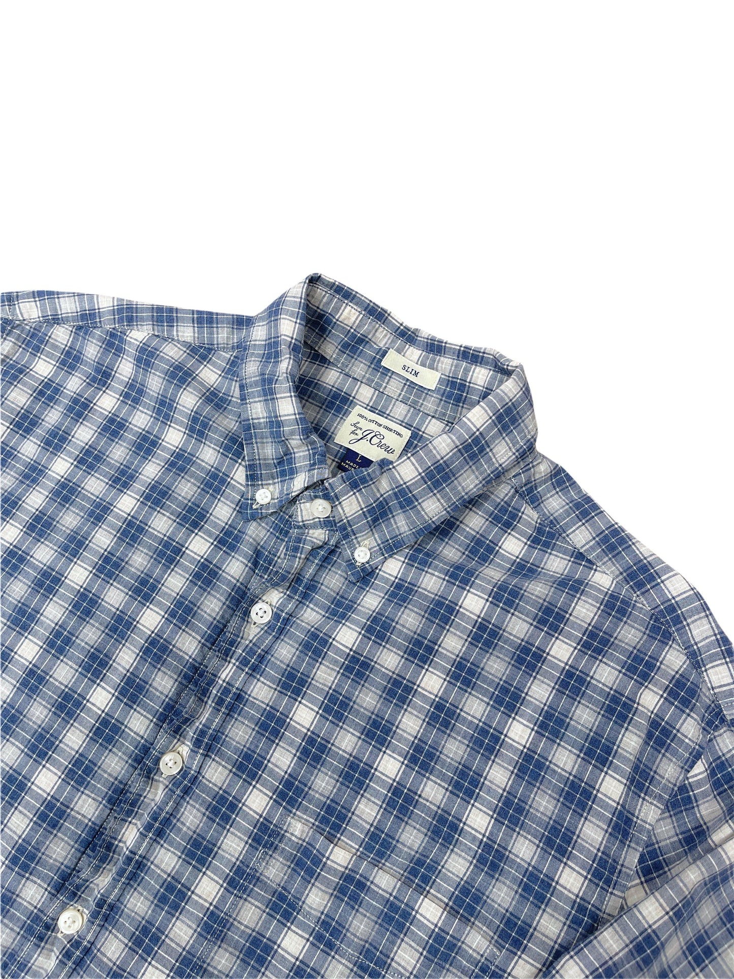 J. Crew Blue and Grey Plaid Button Down Shirt - Large Genuine Design luxury consignment