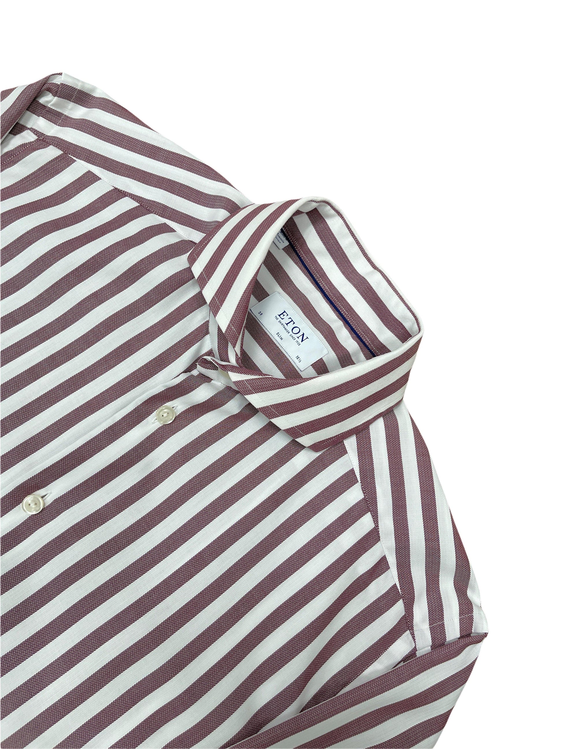 ETON Burgundy Striped Dress Shirt 15.5 / 39 - Medium  Genuine Design luxury consignment