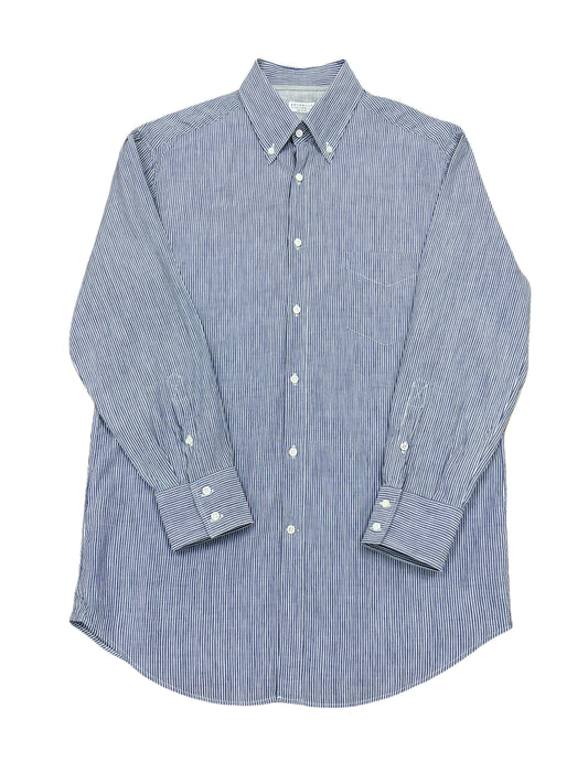Brunello Cucinelli Blue Striped LInen Blend Shirt -Large Genuine Design luxury consignment Calgary