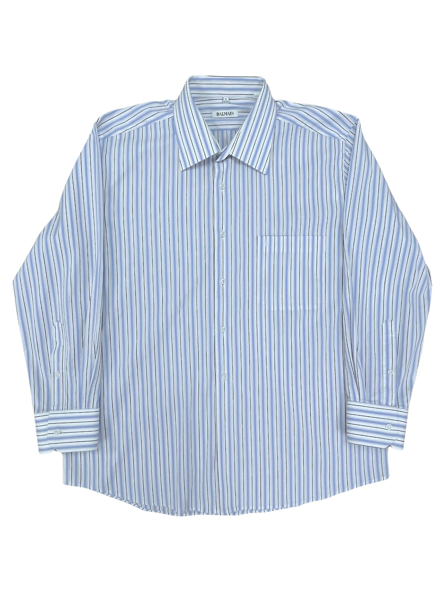 Balmain Paris Dress Shirt White Blue Striped 17.5- XL Genuine Design