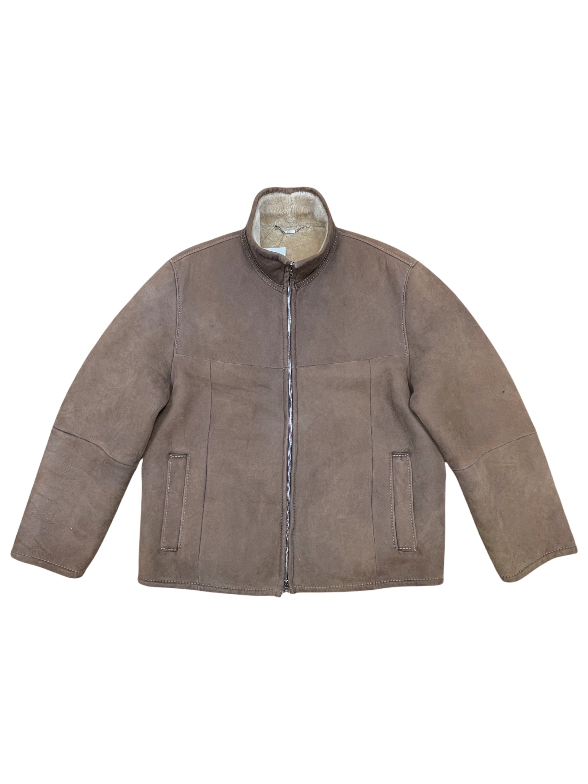 Werner Christ Brown Sheepskin Shearling Leather Bomber Jacket Large - L