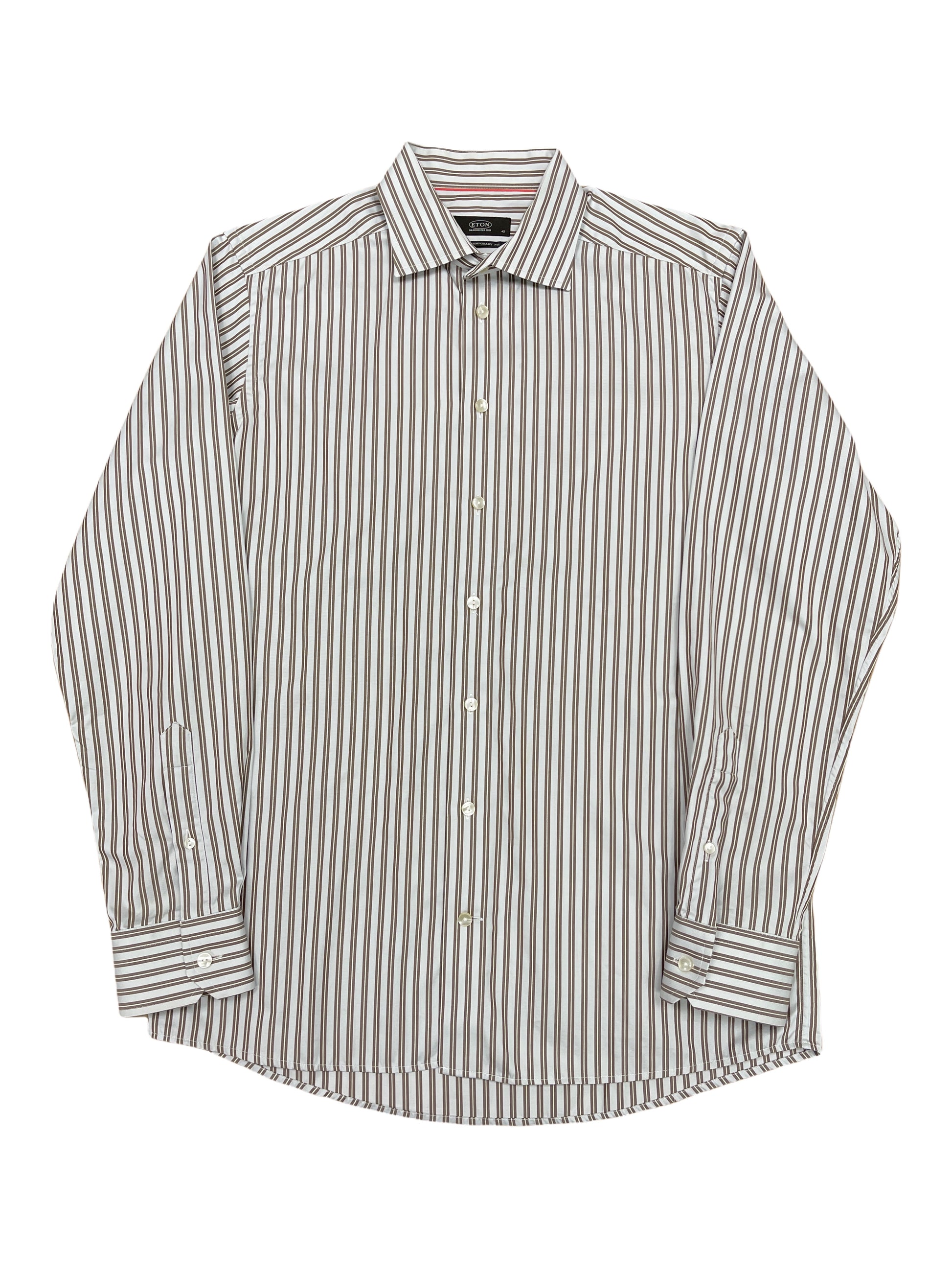 Eton Grey with Brown Stripe Dress Shirt 16.5 - Large