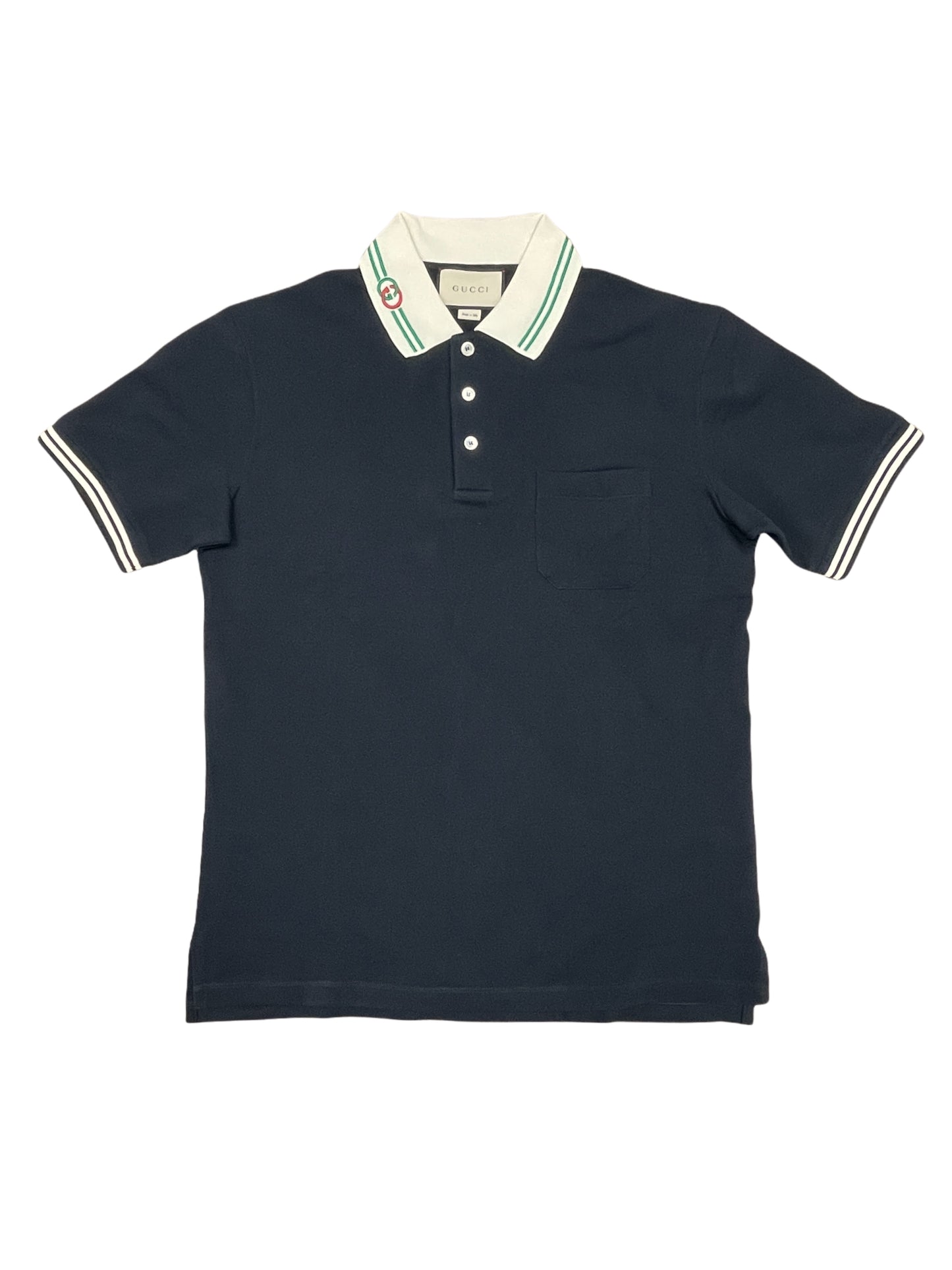 GUCCI Black & Cream Short Sleeve Polo Shirt - Large