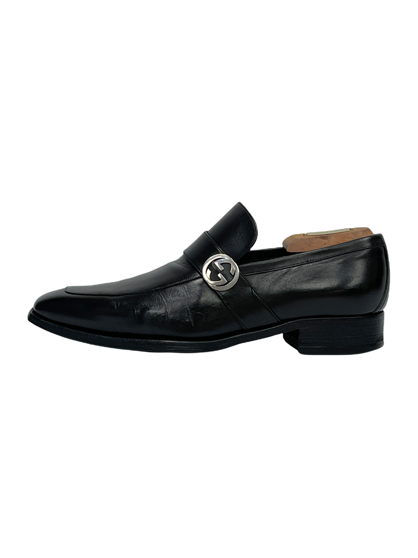 GUCCI Black GG Buckle Penny Loafers 8 D US