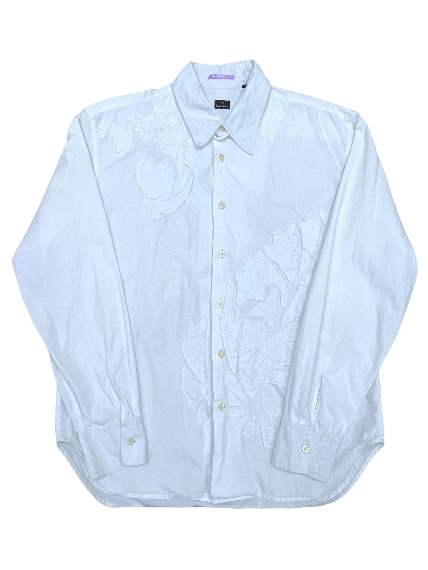 Paul Smith White Embroidered Casual Button Up Shirt Large - Genuine Design