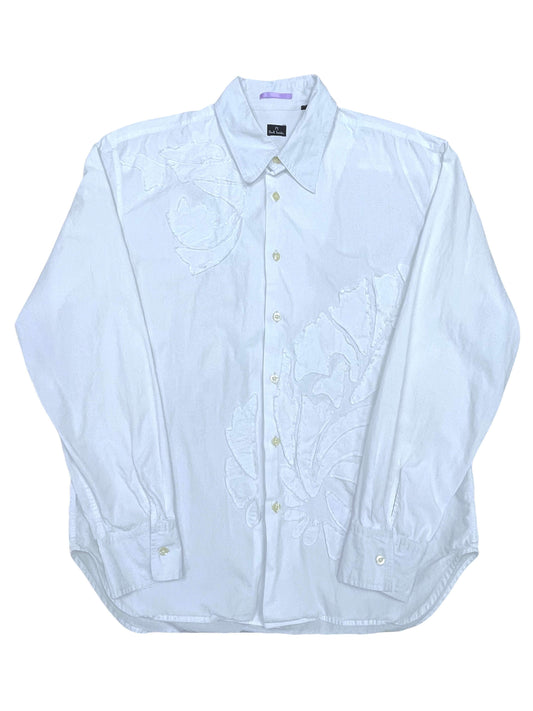 Paul Smith White Embroidered Casual Button Up Shirt Large - Genuine Design