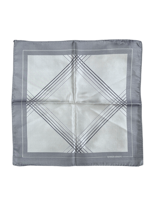Giorgio Armani Grey Silk Pocket Square Scarf — Genuine Design Luxury Consignment for Men. New & Pre-Owned Clothing, Shoes, & Accessories. Calgary, Canada