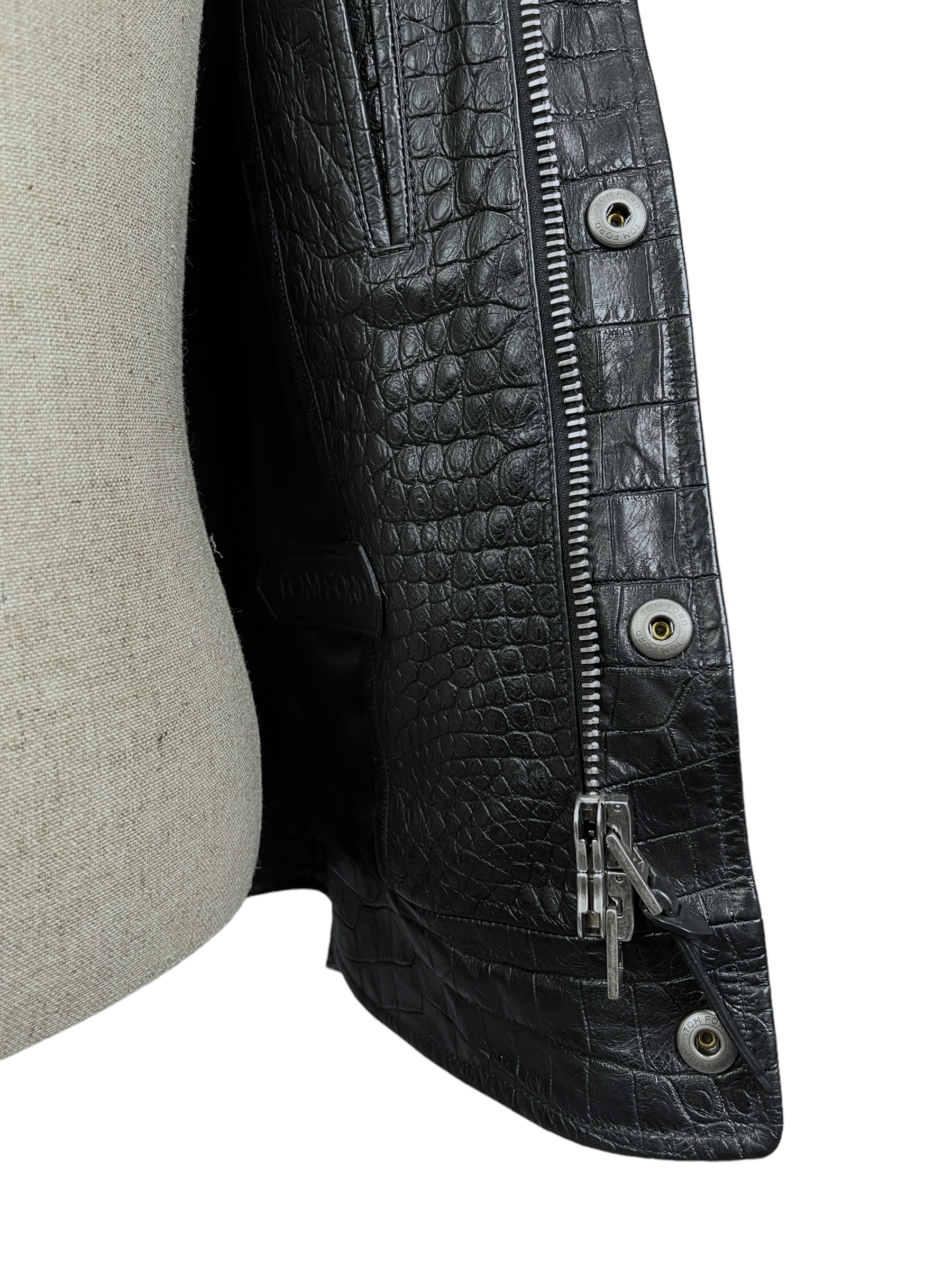 Pre-owned Matte Black Genuine Crocodile/alligator Leather Skin For  Jacket,biker Jacket