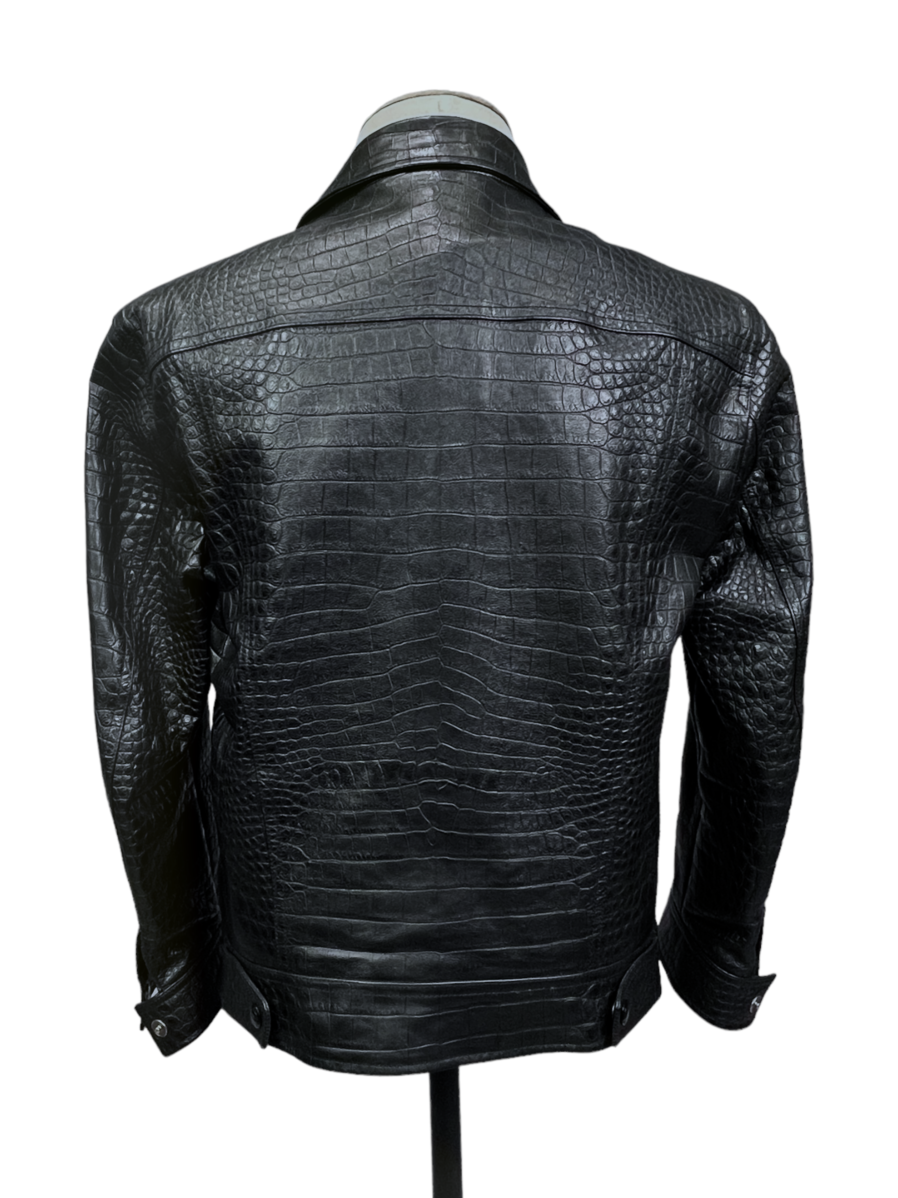 Tom Ford Black Calfskin Leather Trucker Jacket 40R — Genuine Design Luxury Consignment Calgary, Alberta, Canada New and Pre-Owned Clothing, Shoes, Accessories.
