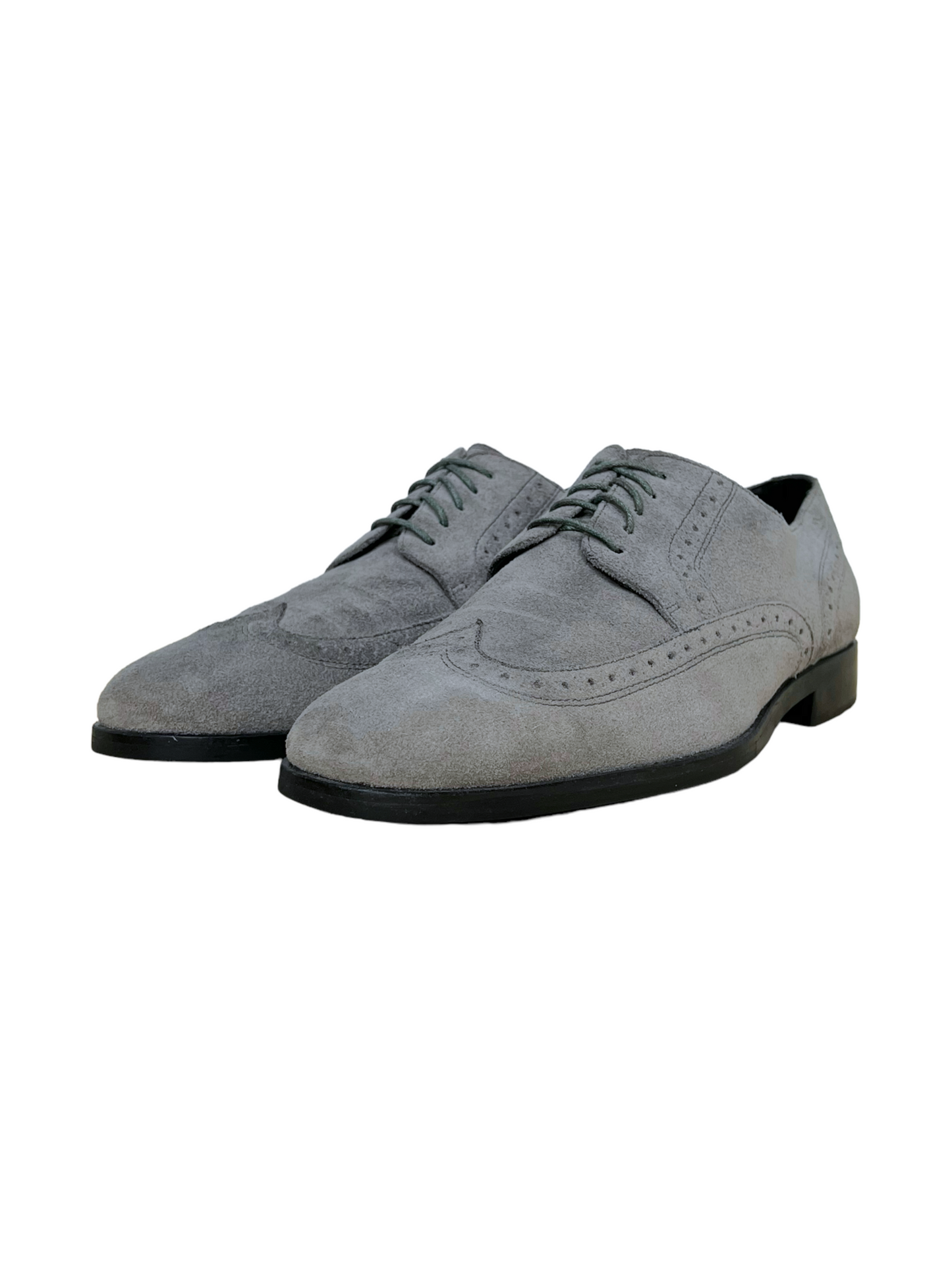 Hugo Boss Grey Suede Matano Wingtip Derby Shoes - Genuine Design Luxury Consignment for Men. New & Pre-Owned Clothing, Shoes, & Accessories. Calgary, Canada