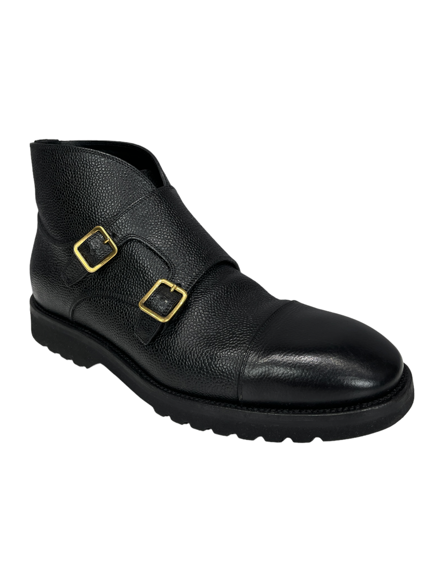 Tom Ford Black Pebbled Leather Strap Low Top Boot 7- Genuine Design Luxury Consignment Calgary, Alberta, Canada New and Pre-Owned Clothing, Shoes, Accessories.