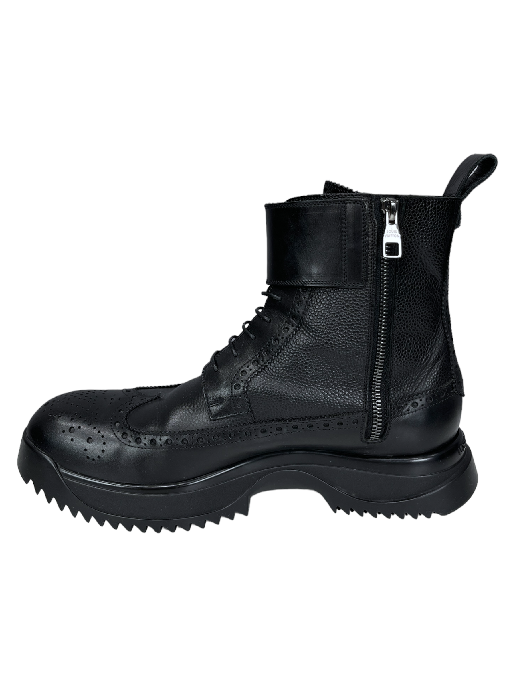 Louis Vuitton Black High Platform Military Style Boot 7.5 US- Genuine Design Luxury Consignment Calgary, Alberta, Canada New and Pre-Owned Clothing, Shoes, Accessories.