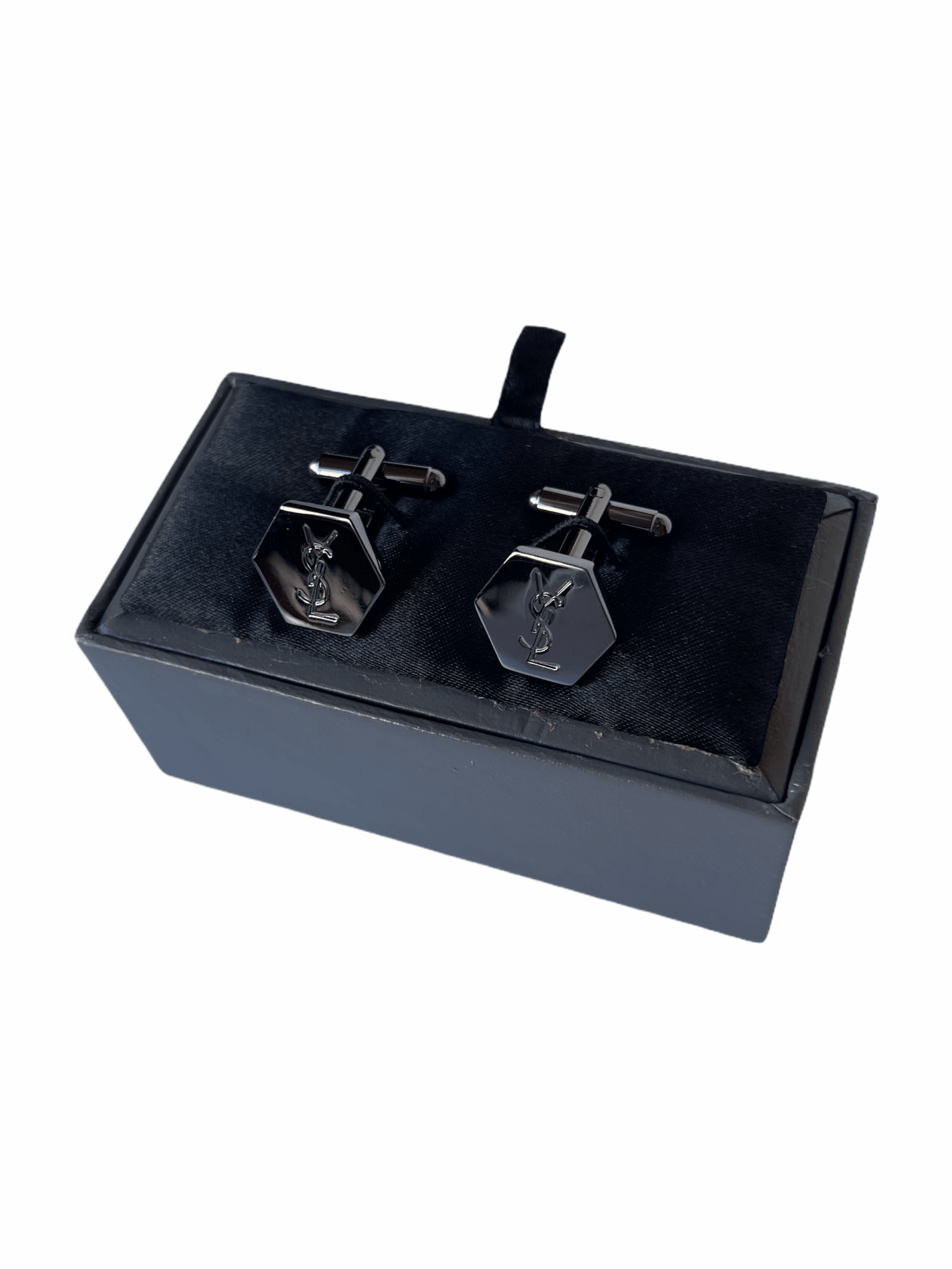 YSL Yves Saint Laurent Hexagon Gunmetal Cufflinks—Genuine Design luxury consignment