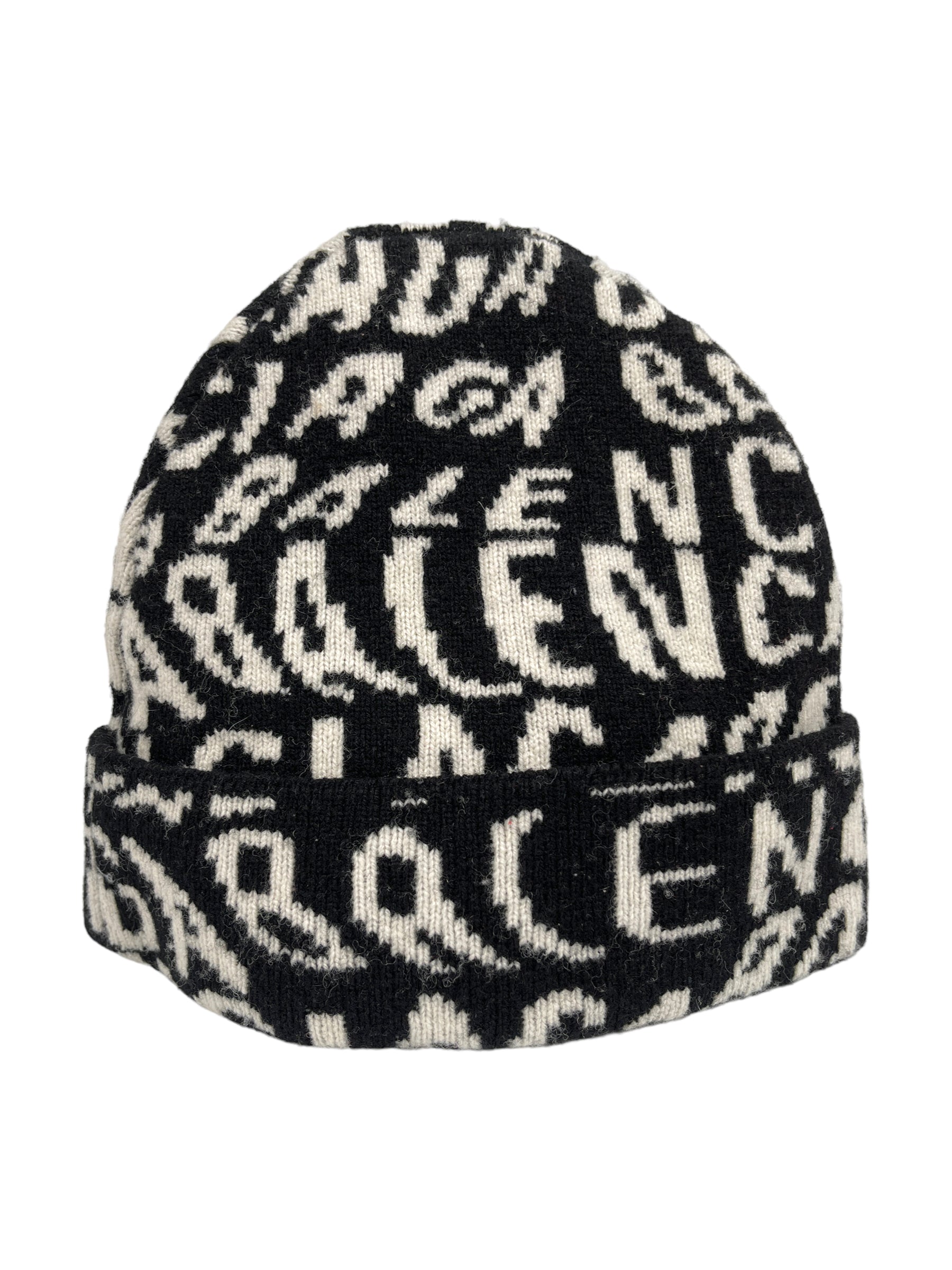 Balenciaga Black Repeating Wavy Logo Toque — Genuine Design luxury consignment Calgary, Alberta, Canada New and pre-owned clothing, shoes, accessories.