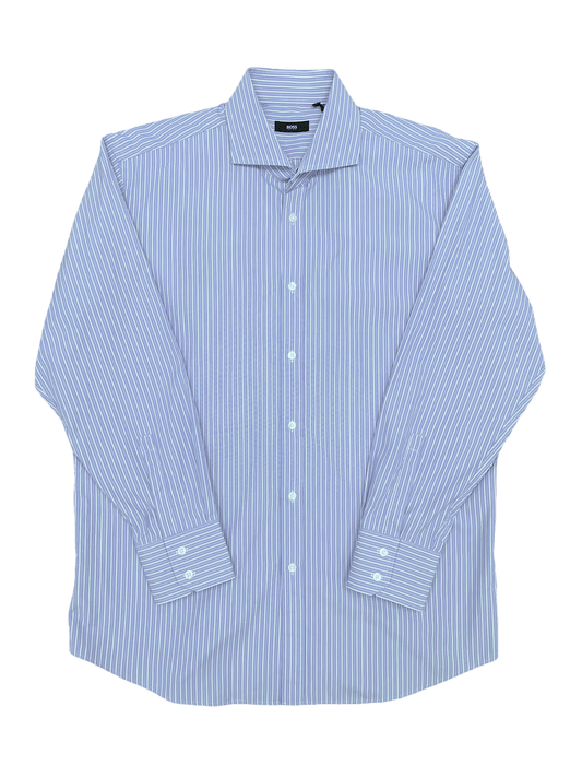 Hugo Boss Stripe Long Sleeve Dress Shirt,Light Blue, White—XL—Genuine Design luxury consignment