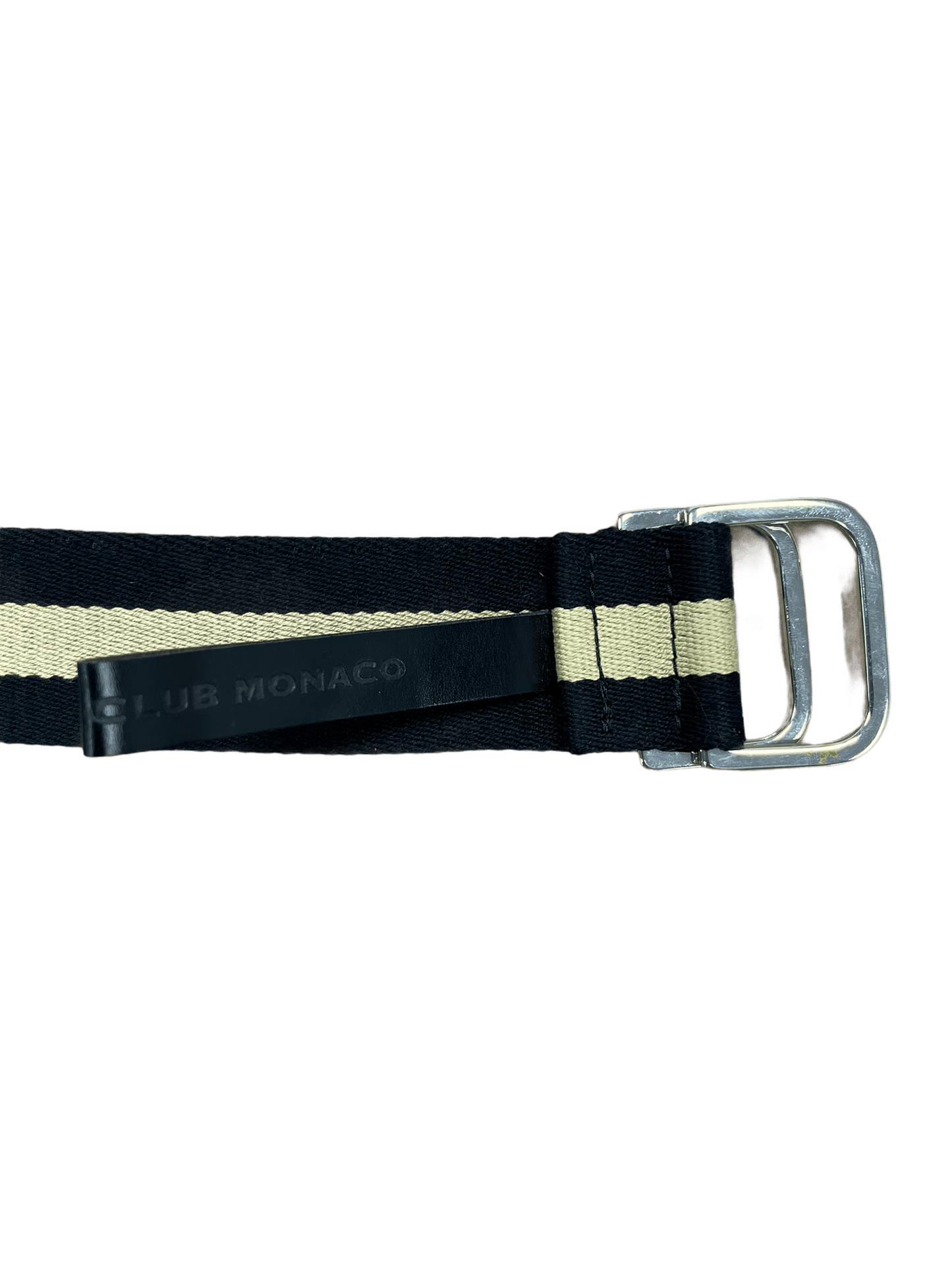 Club Monaco Black & Cream Striped Canvas Belt Small—Genuine Design luxury consignment 