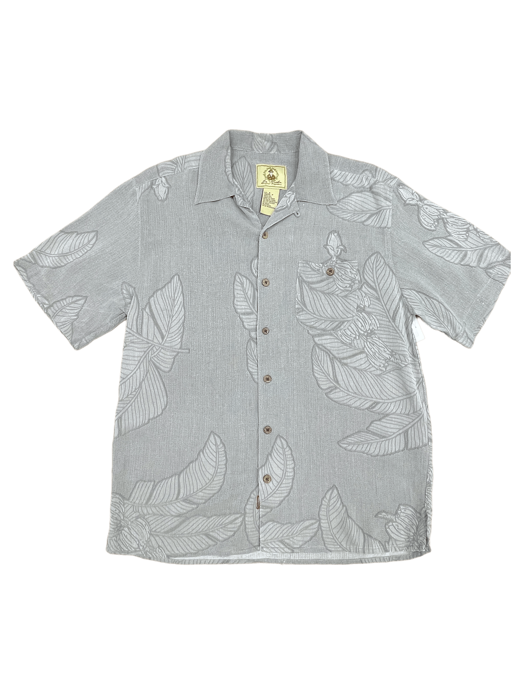 Silk Grey Floral Button Up Short Sleeve Shirt Medium - Genuine Design luxury consignment