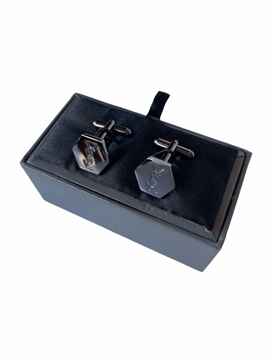 YSL Yves Saint Laurent Hexagon Gunmetal Cufflinks—Genuine Design luxury consignment