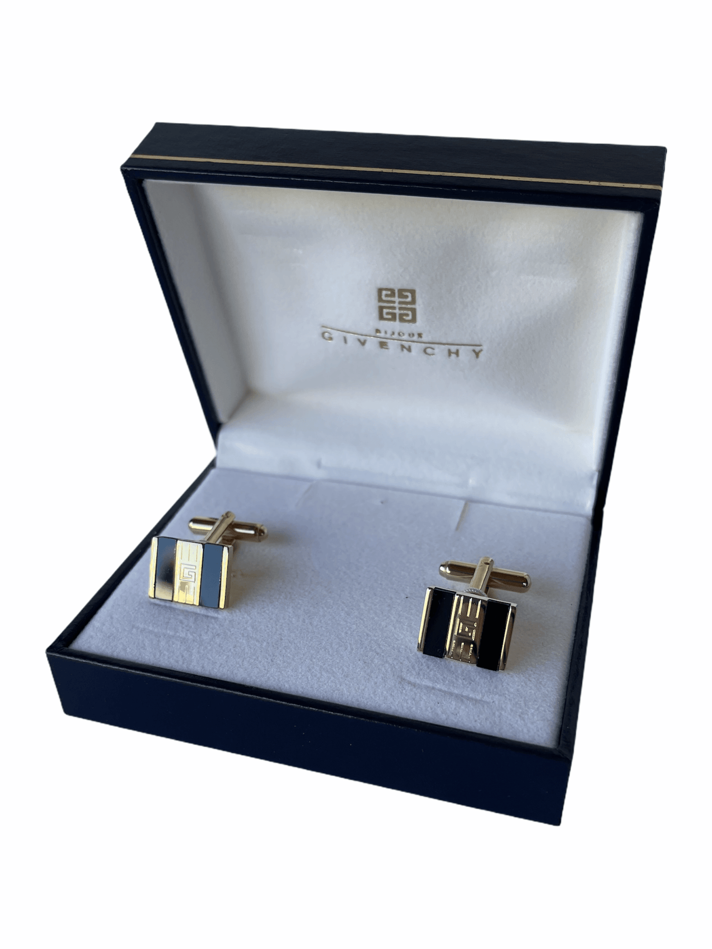 Givenchy Gold Plated & Black Enamel Cufflinks—Genuine Design luxury consignment