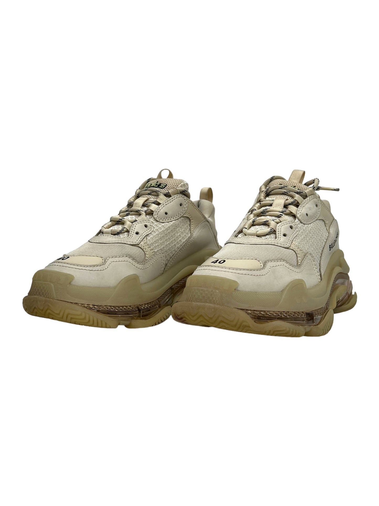 Balenciaga Triple S Trainers Off White Clear Sole- Genuine Design Luxury Consignment for Men. New & Pre-Owned Clothing, Shoes, & Accessories. Calgary, Canada