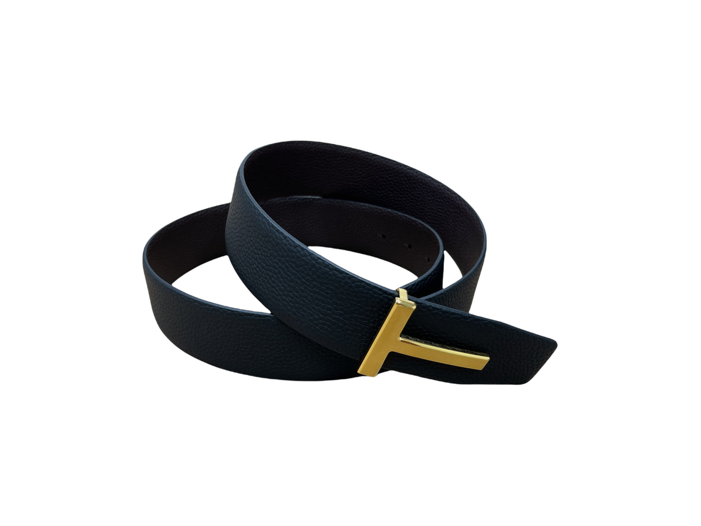 TOM FORD Black & Brown Reversible Calfskin T Buckle Belt — Genuine Design Luxury Consignment for Men. New & Pre-Owned Clothing, Shoes, & Accessories. Calgary, Canada