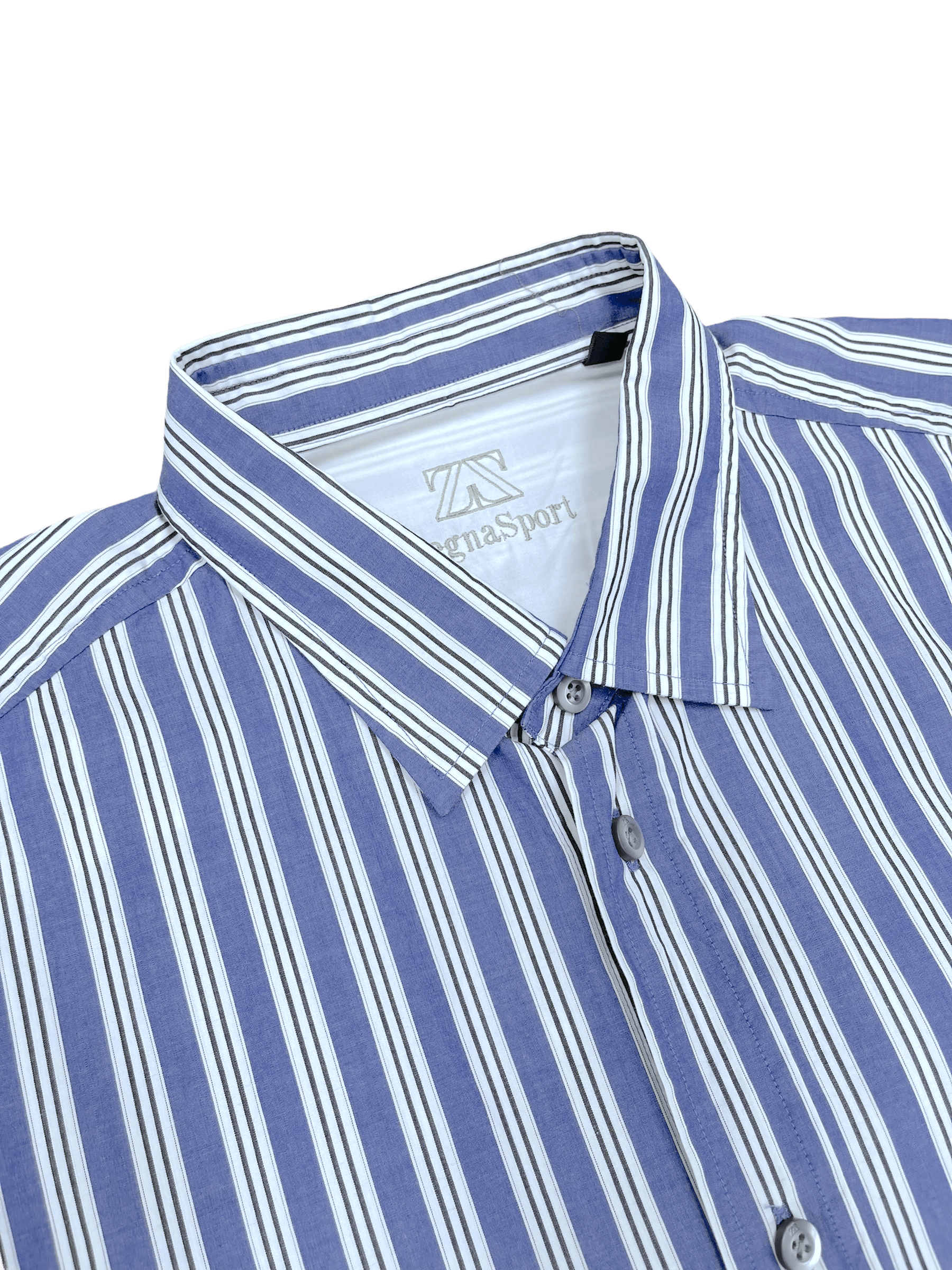 Z Zegna Teal Blue Stripe Casual Button Up Shirt—Genuine Design luxury consignment 