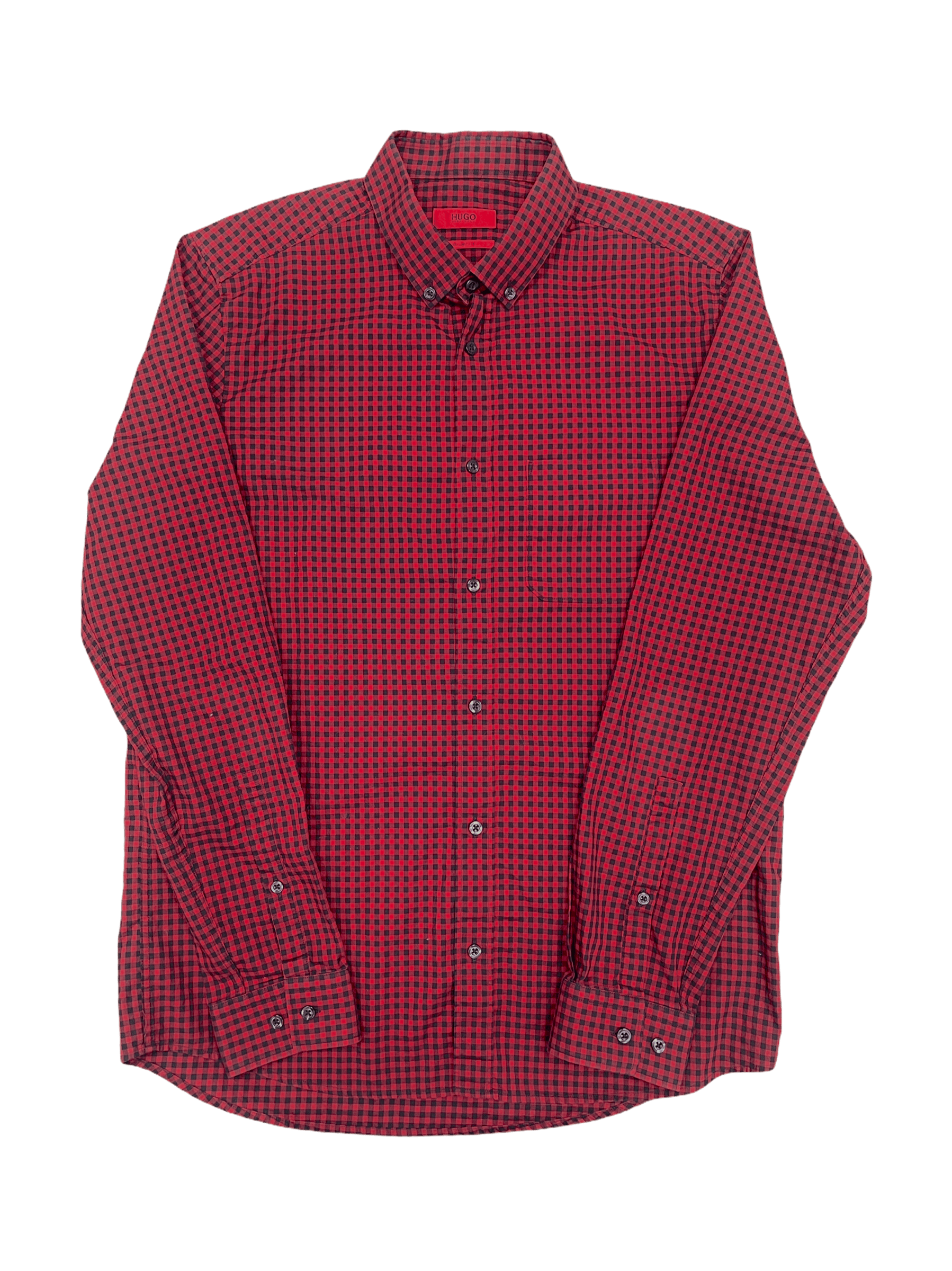 Hugo Boss Gingham Plaid Button Up Shirt, Red & black—Genuine Design luxury consignment
