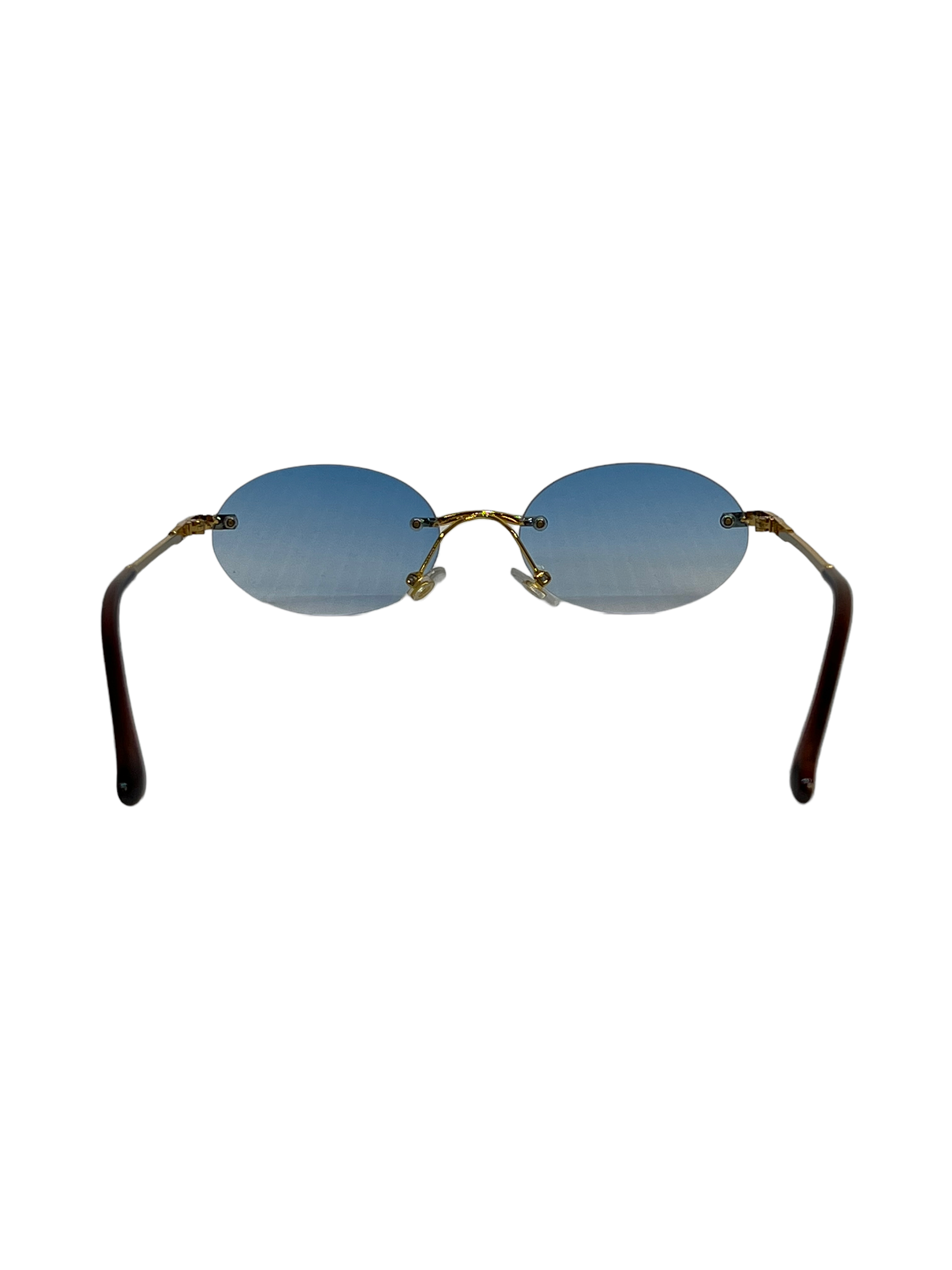 Oval Metal Frame Rimless Everyday Sunglasses - Genuine Design Luxury Consignment for Men. New & Pre-Owned Clothing, Shoes, & Accessories. Calgary, Canada
