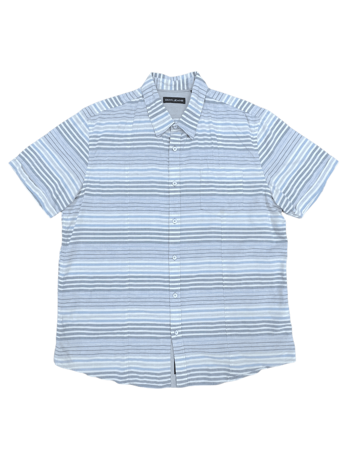 DKNY Blue Striped Button Up Short Sleeve Shirt XL - Genuine Design luxury consignment
